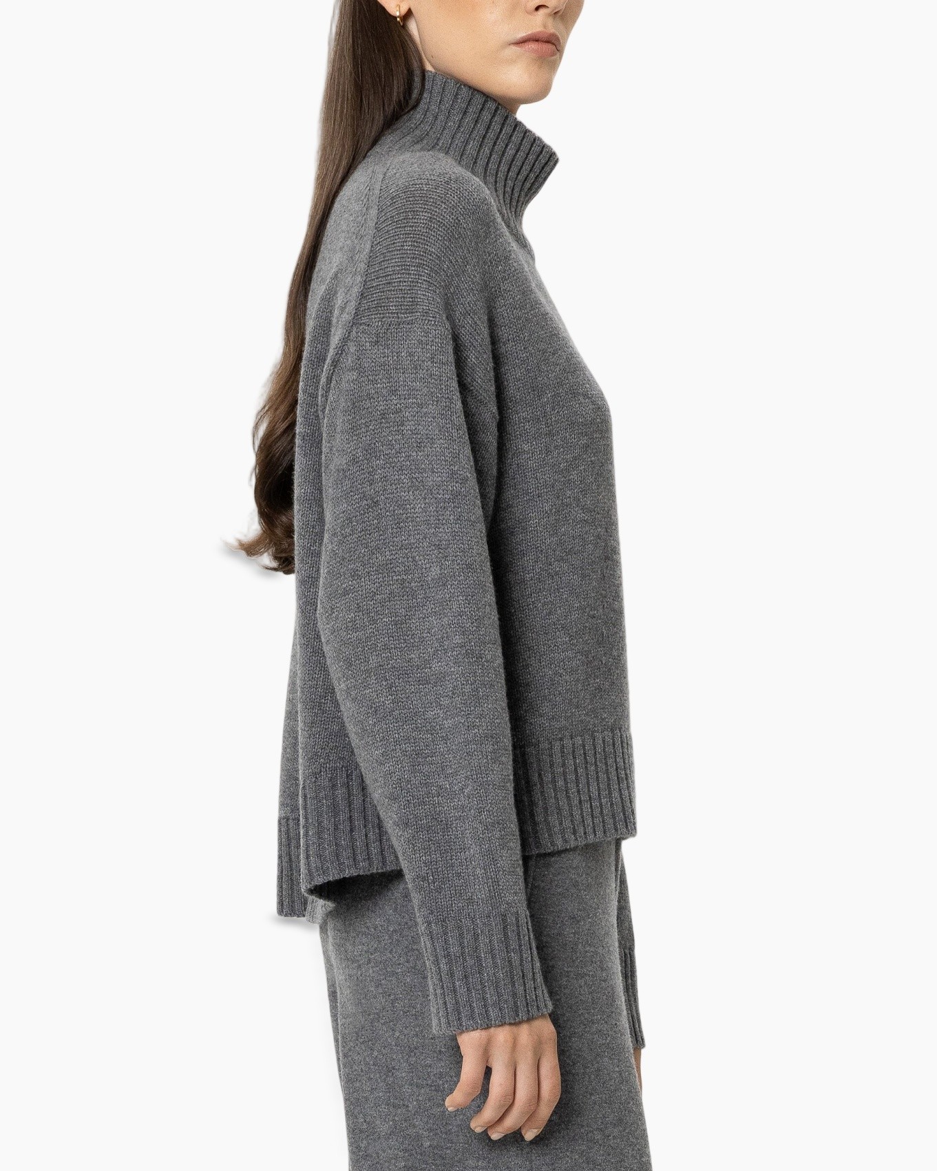 rolkraag, brei sweater, grijs, lange mouwen, oversized pasvorm