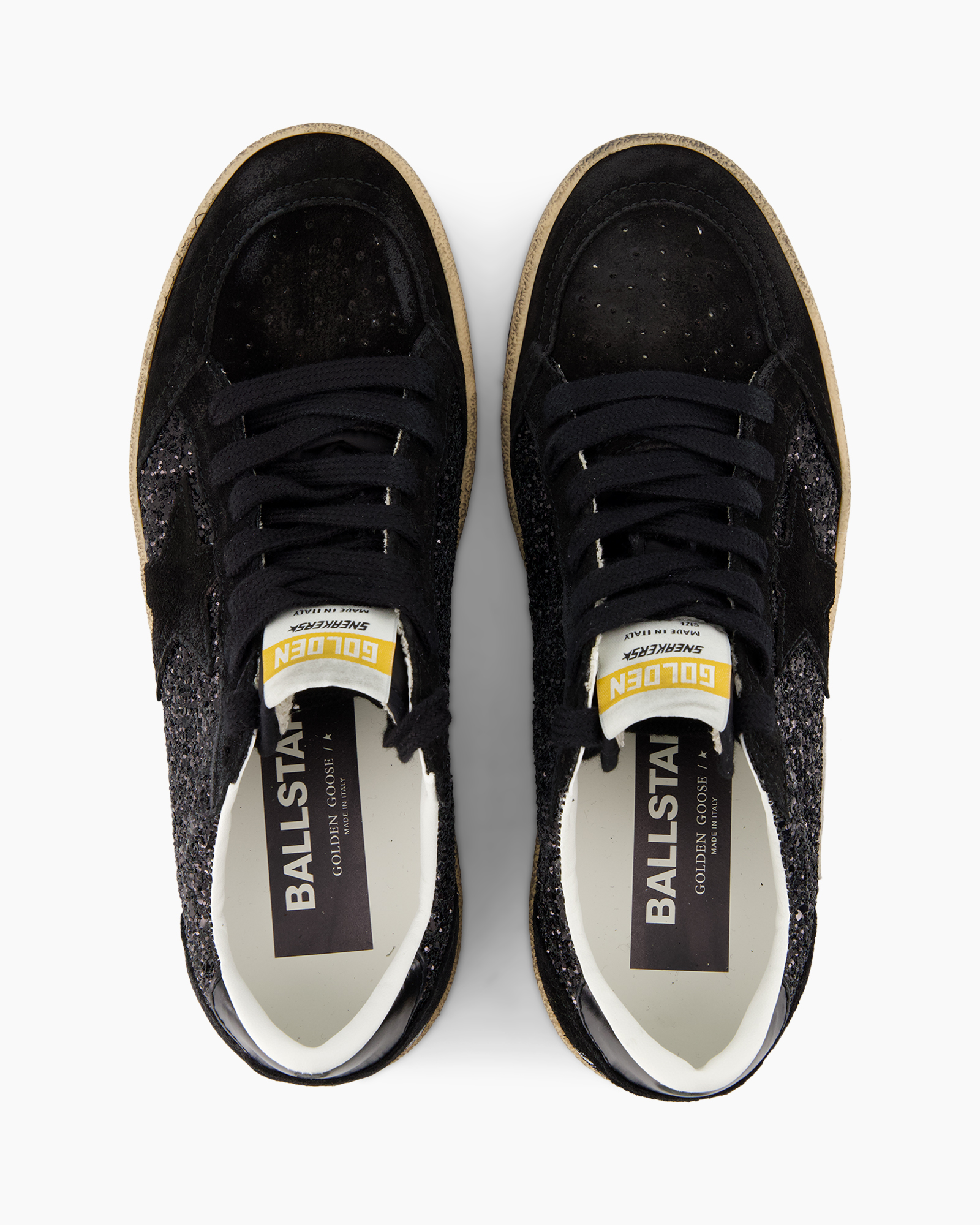 schoenen, zwart, glitter, veters, sneaker