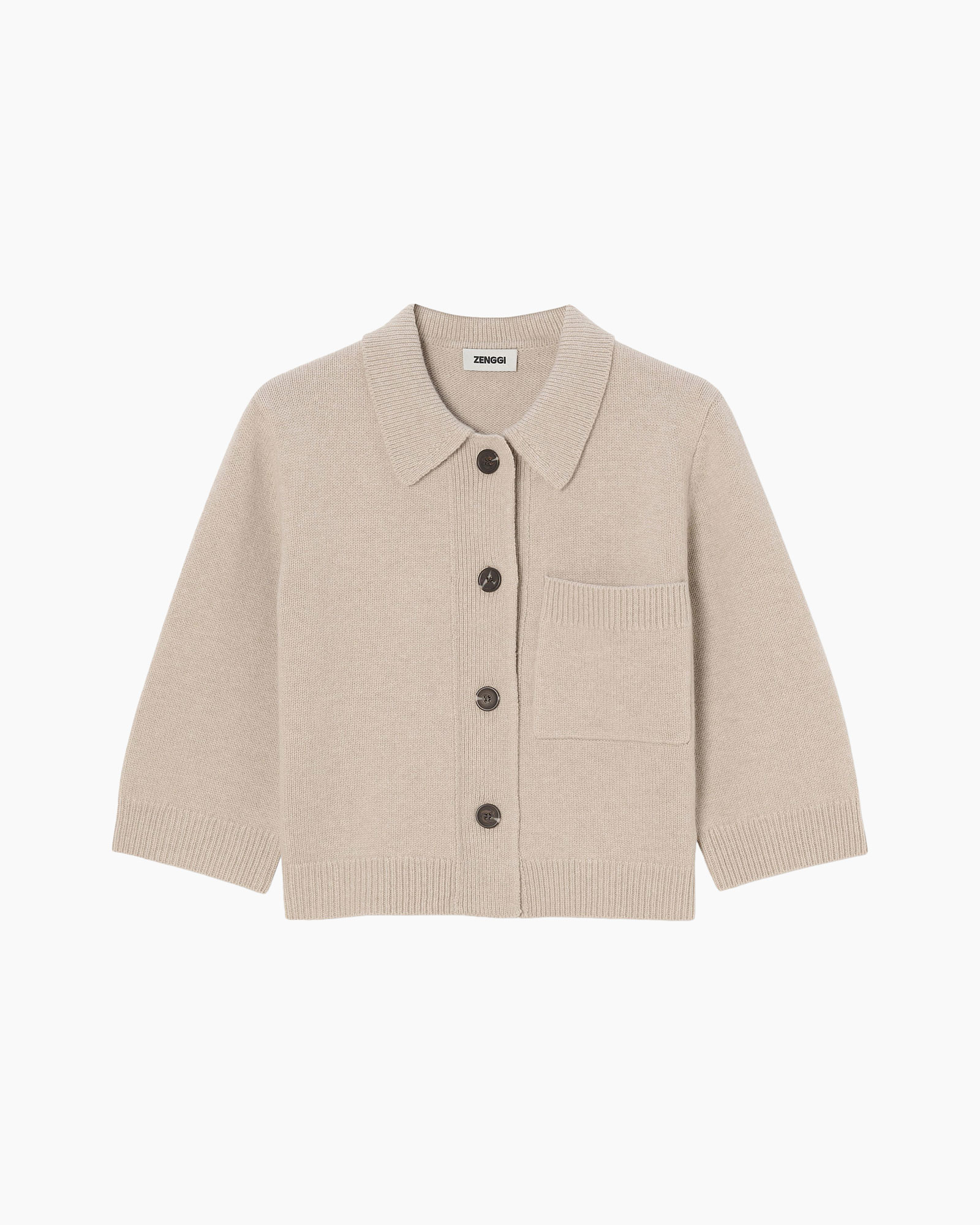 cardigan, breipale, beige, knopen, zak