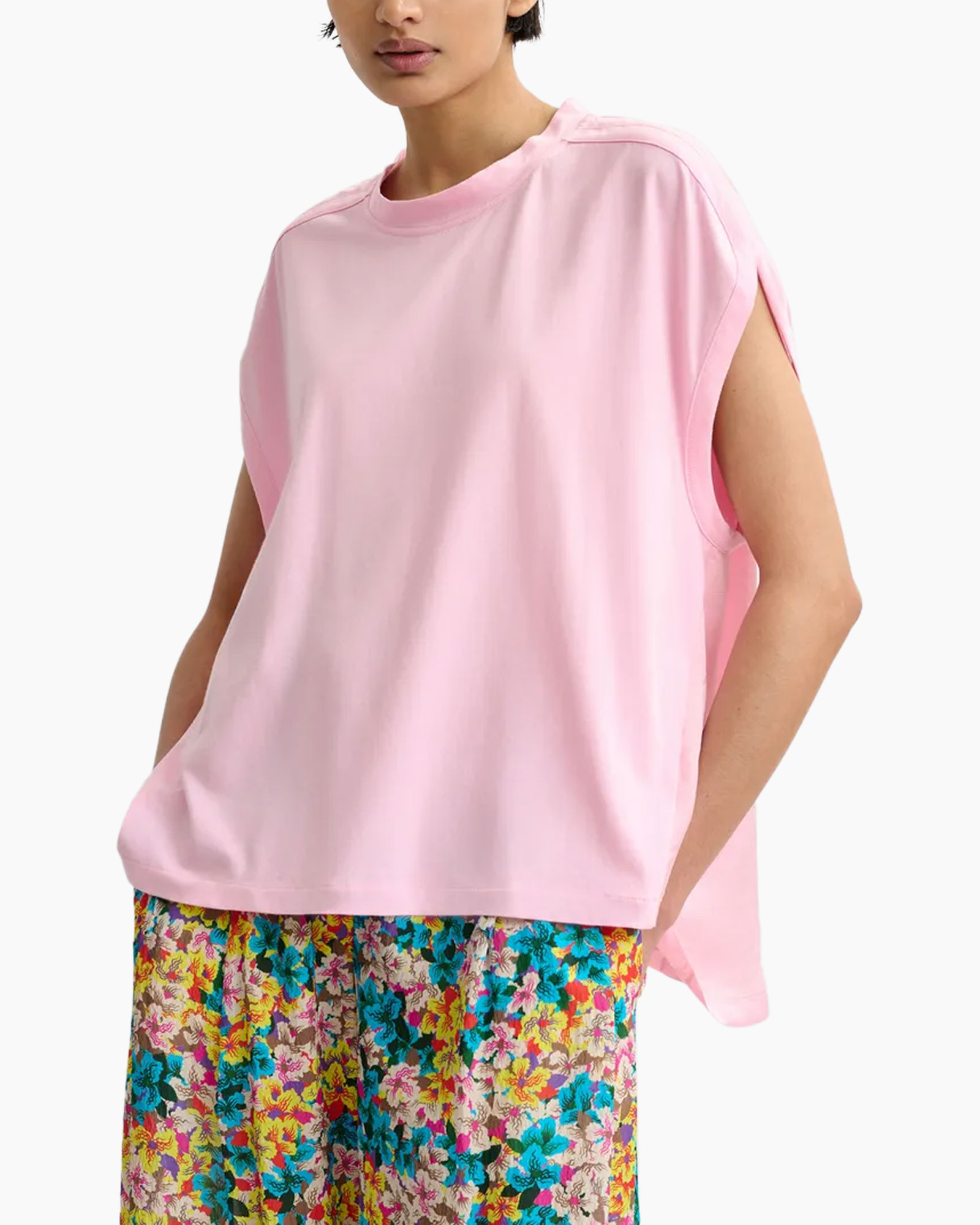 pink top, t shirt, sleeveless top, oversized, plain