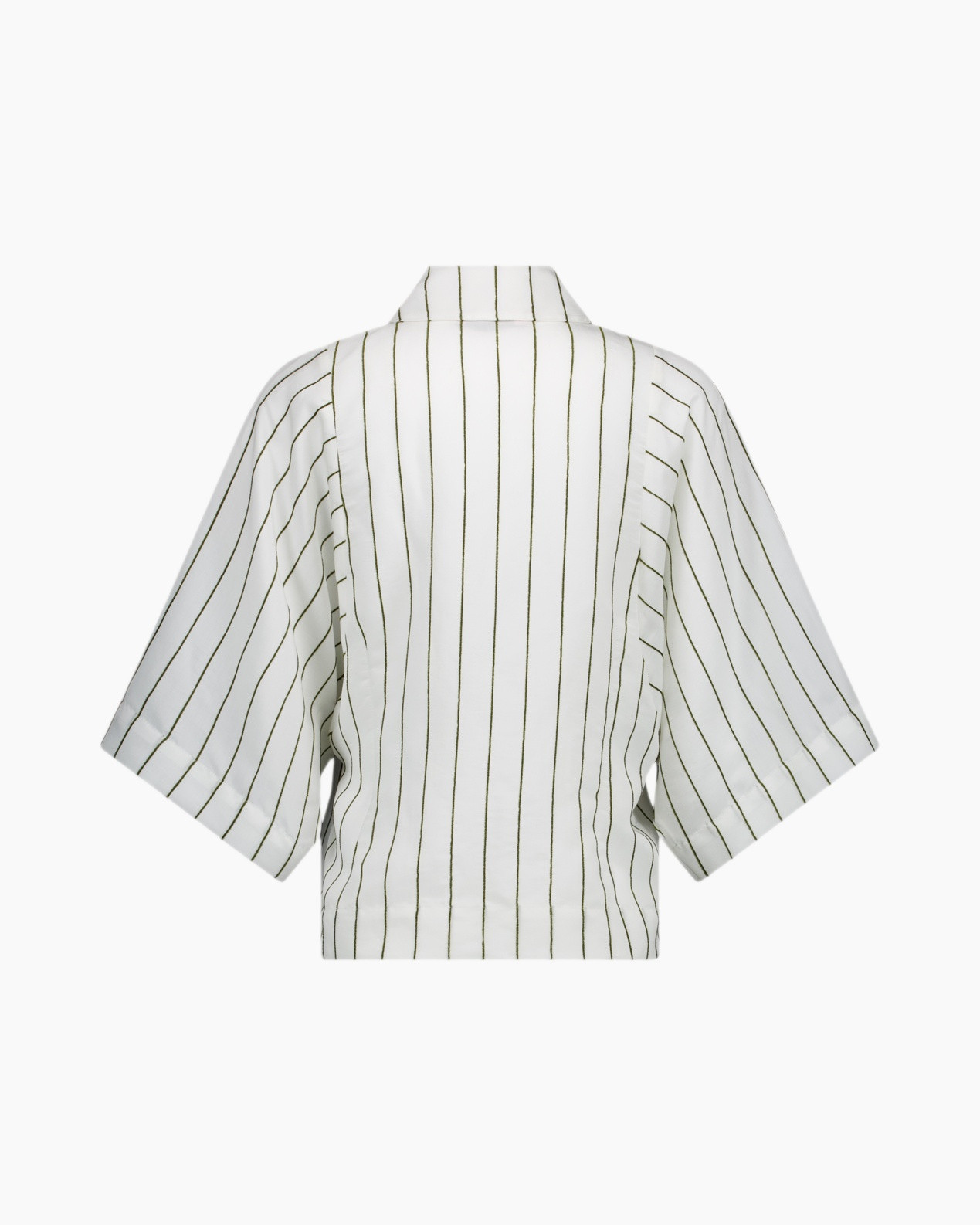 gestreepte blouse, linnen blouse, korte mouw, knopen voorop, kraag blouse