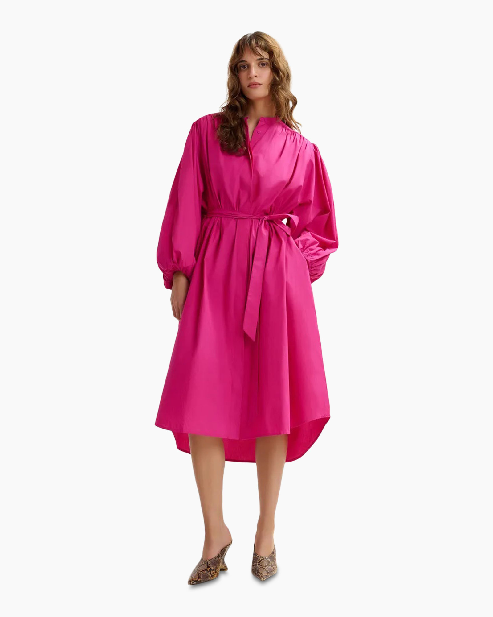 jurk, roze, wrap jurk, lange mouwen, knie-lang