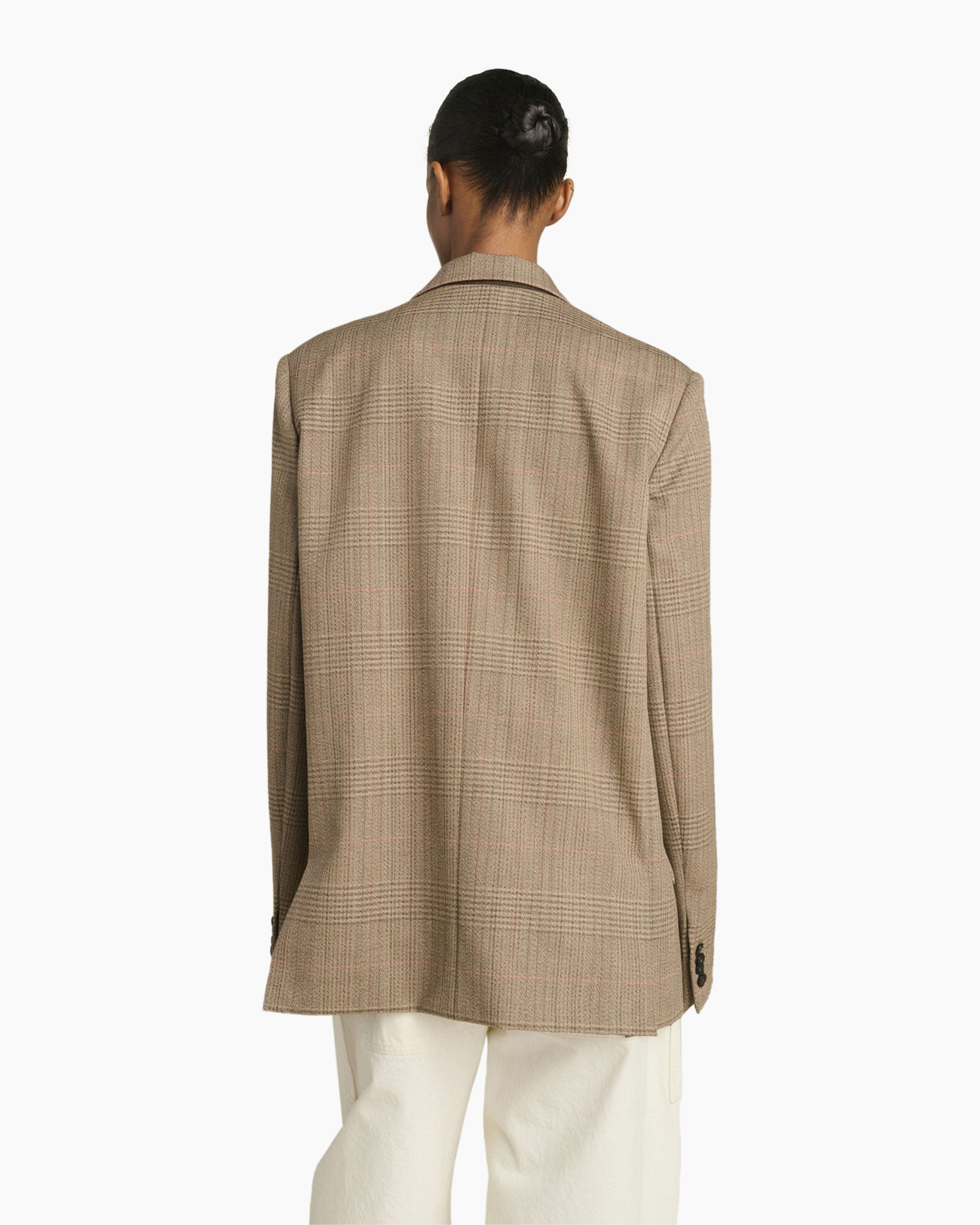 blazer, in ruit, beige, lang model, jas
