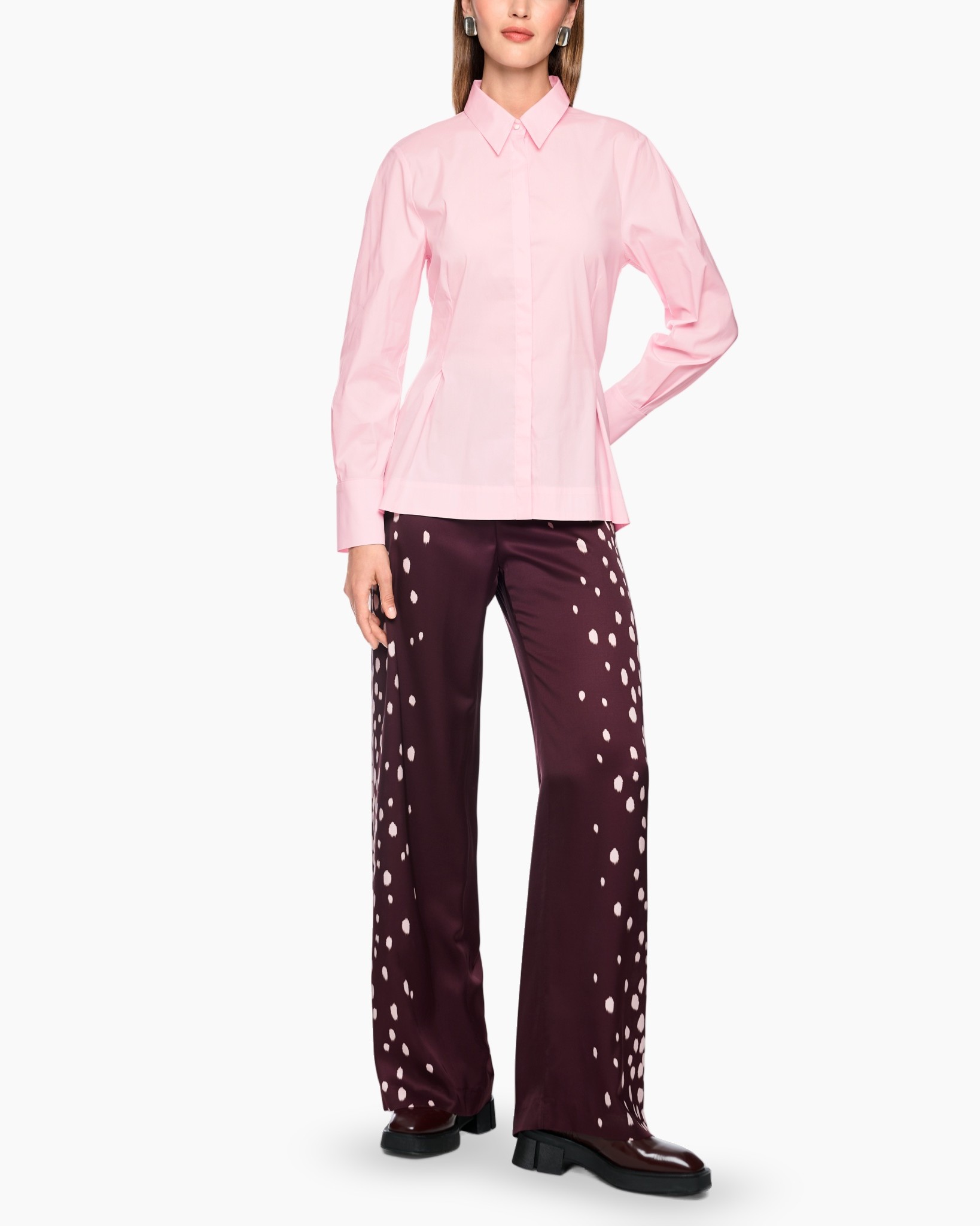 hemd, roze, kraag, lange mouwen, broek met patroon