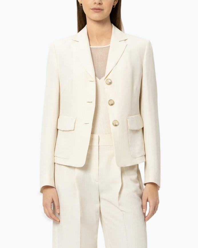 blazer, vrouw, beige, zakken, knoopjes