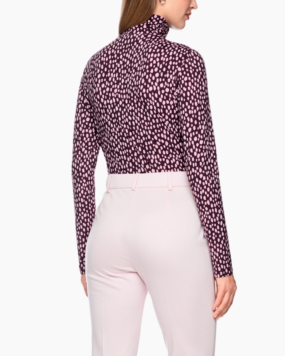 lange mouwen, knopsluiting, polkadot, patroon, paars-zwart