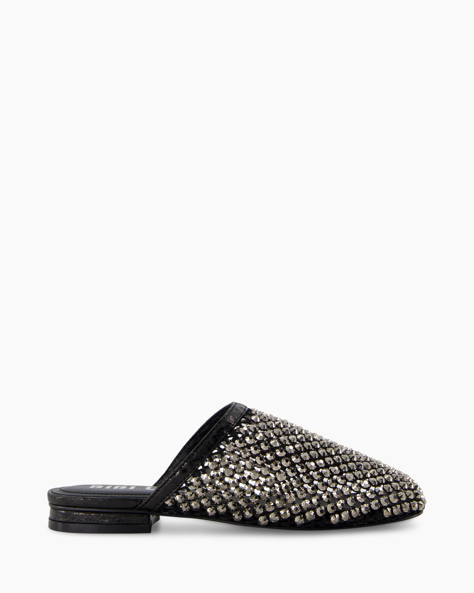schoen, mule, versierd, platte, glitter