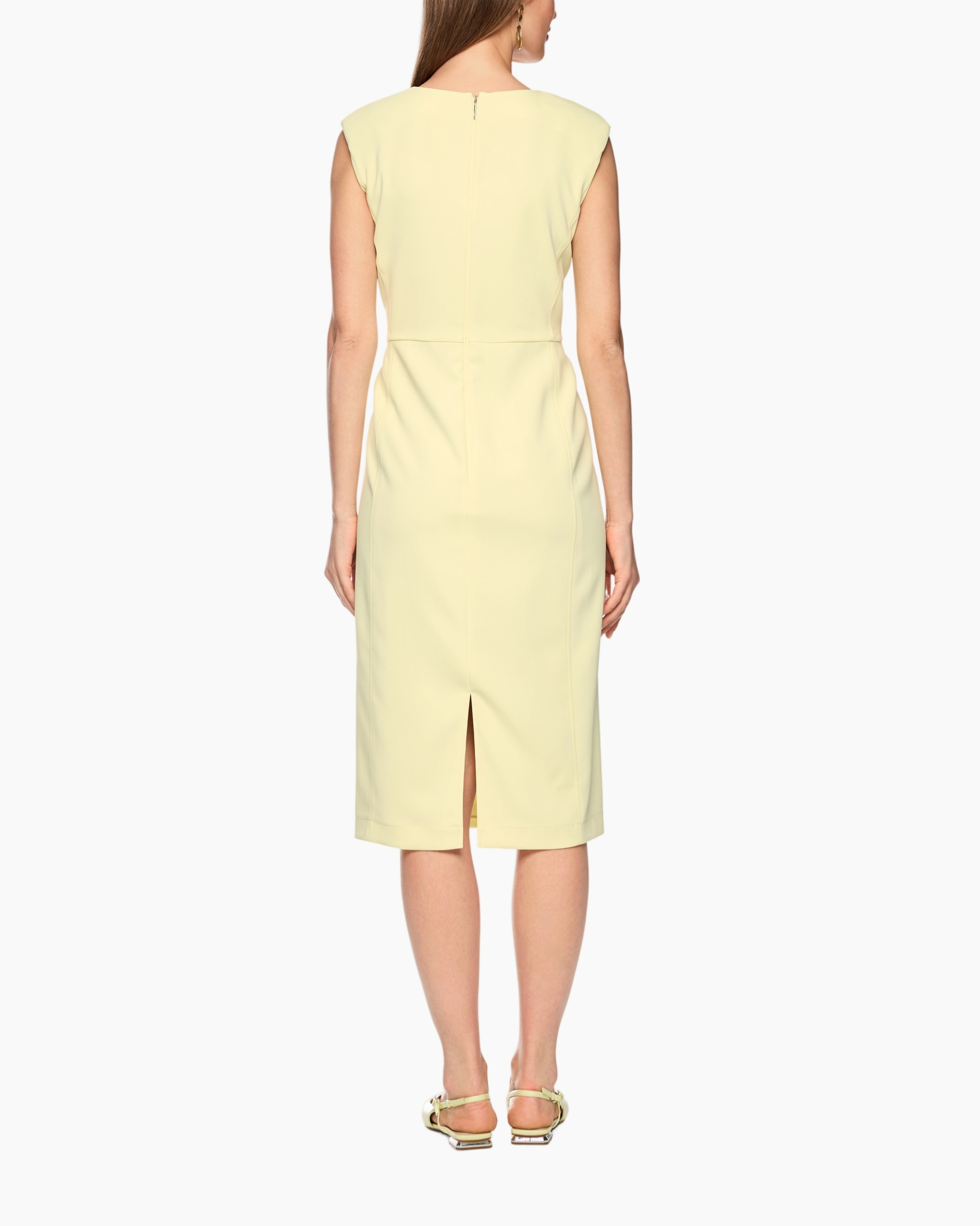 dress, pencil dress, knee-length, sleeveless, light yellow