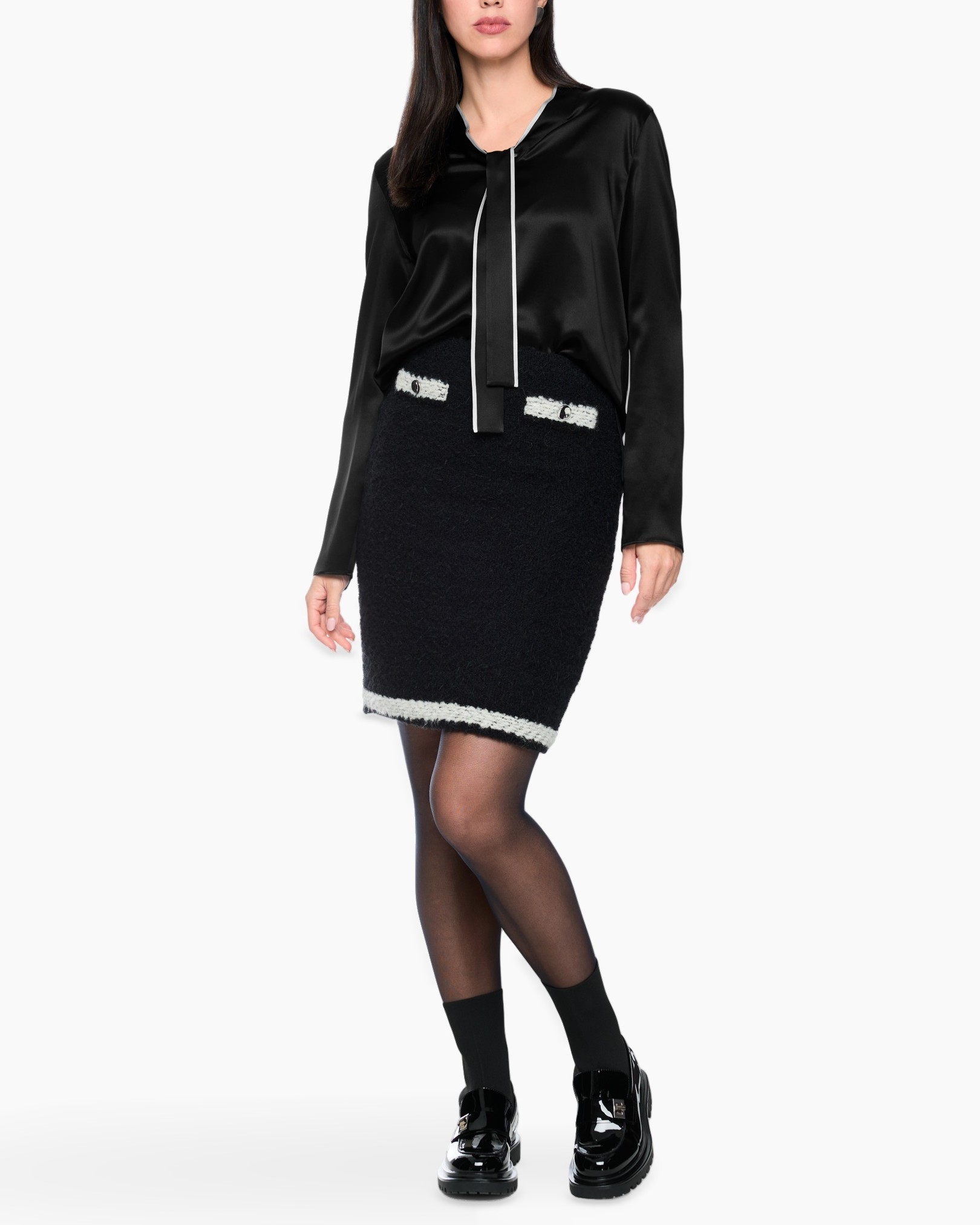 jurk, rok, zwart, tweed, satijn
