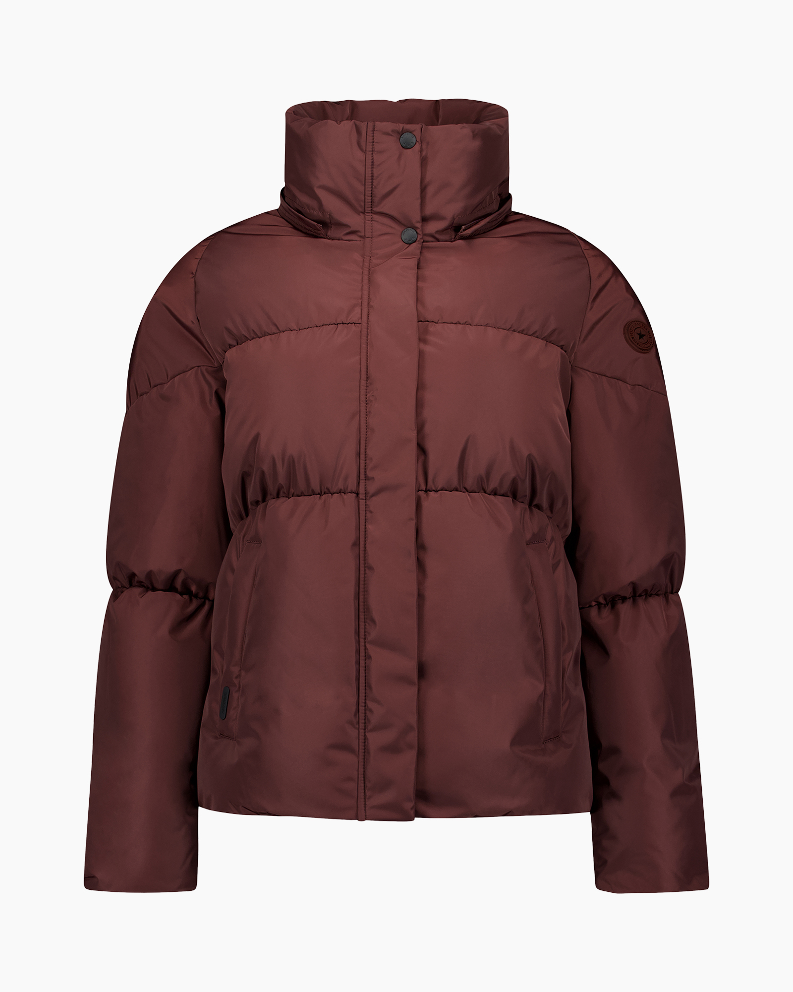 puffer, vest, burgundy, jas, rits