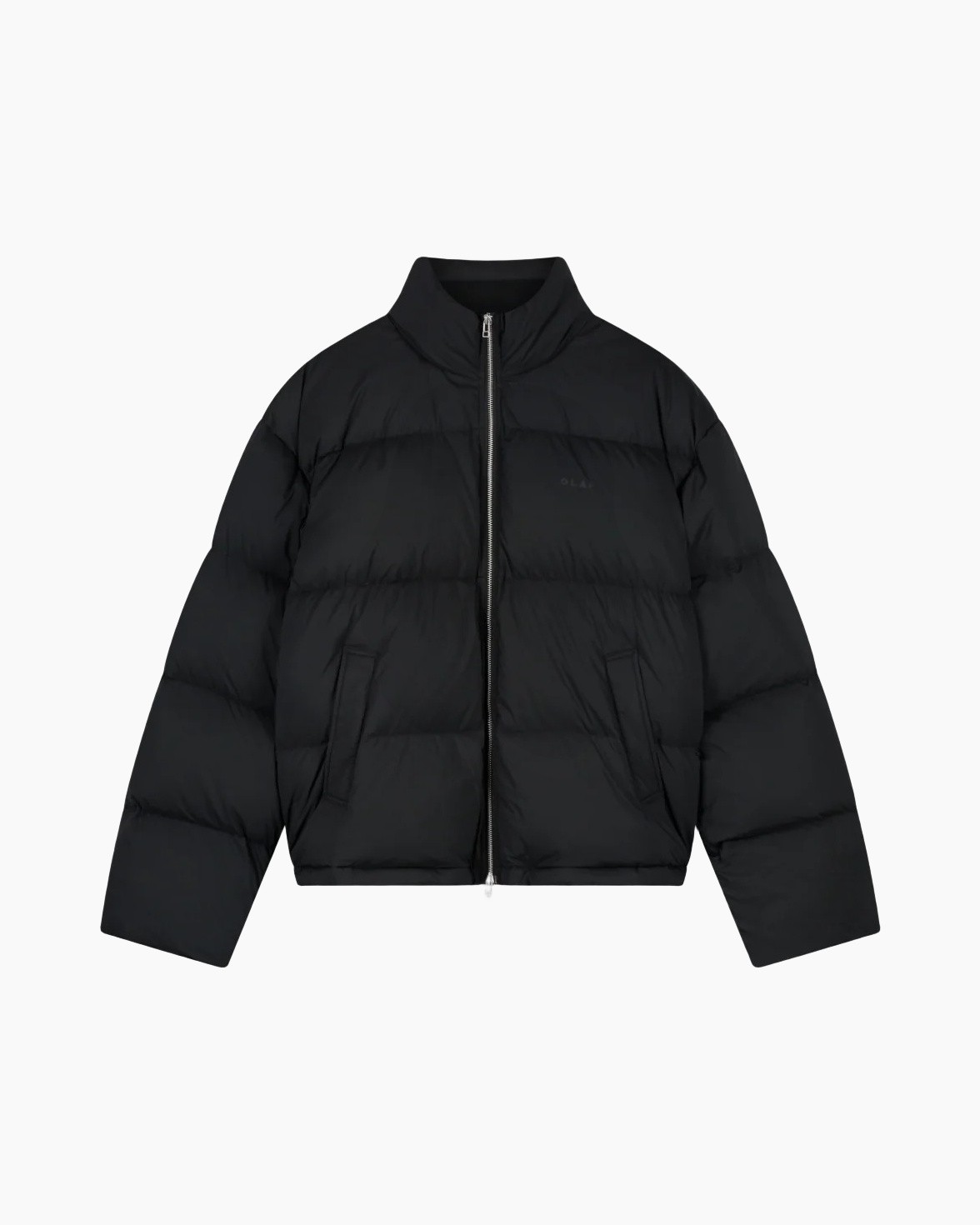 puffer jas, zwart, Ritssluiting, kraag, tassen op zij