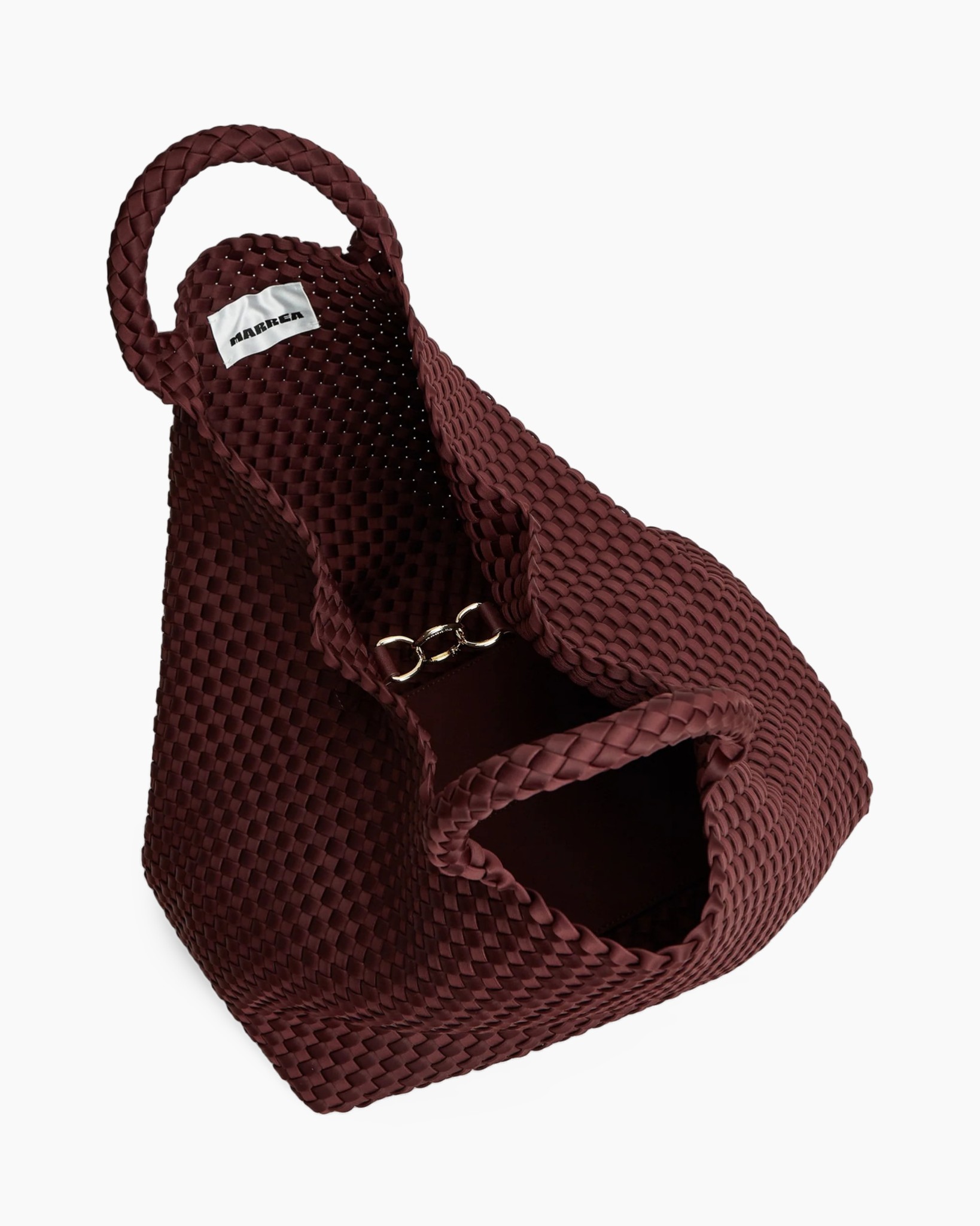 tassen geweven, emmer tas, roodbruin, handtas, binnenritssluiting