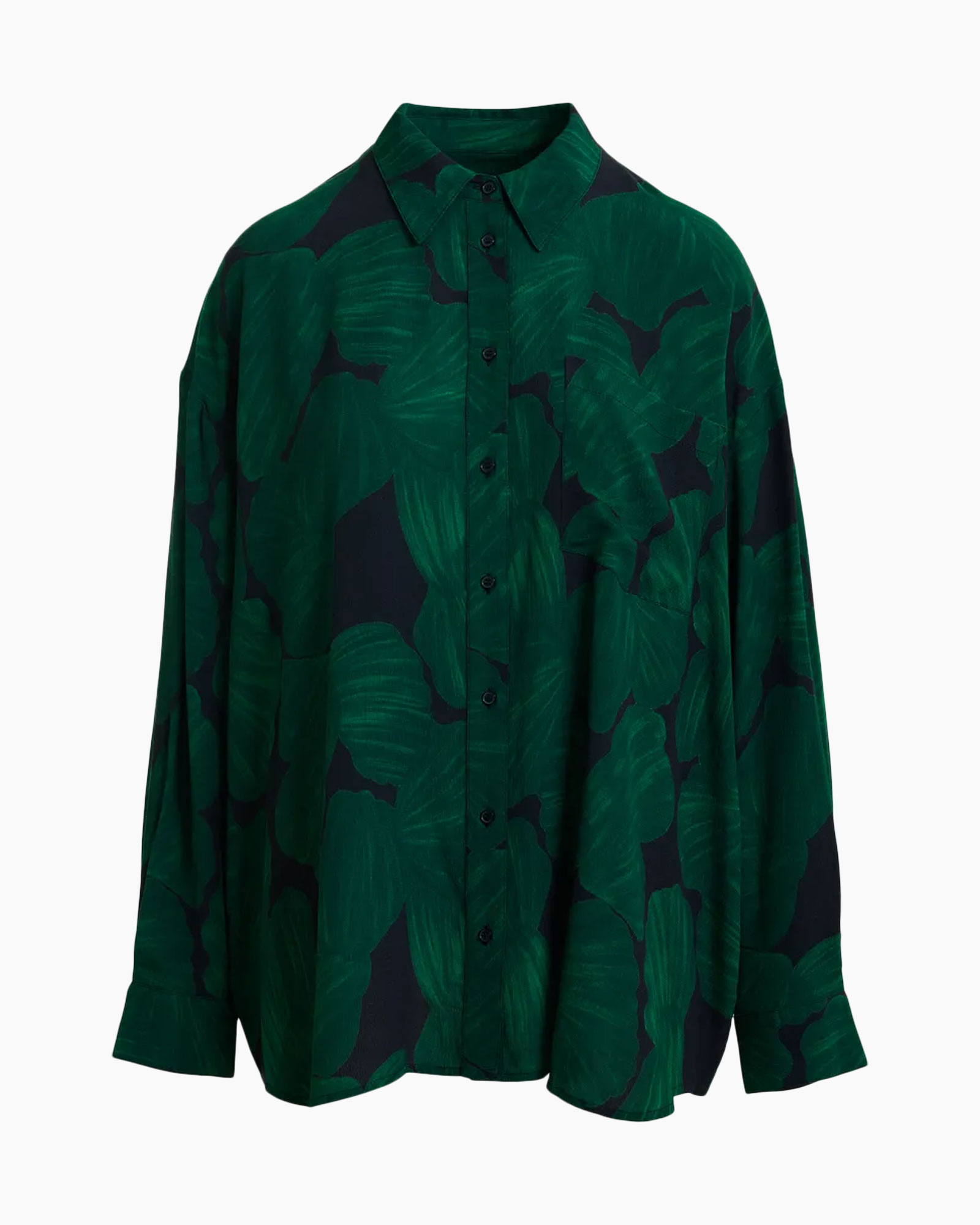 hemd, knopenhemd, lang-sleeve, groen, bladprint