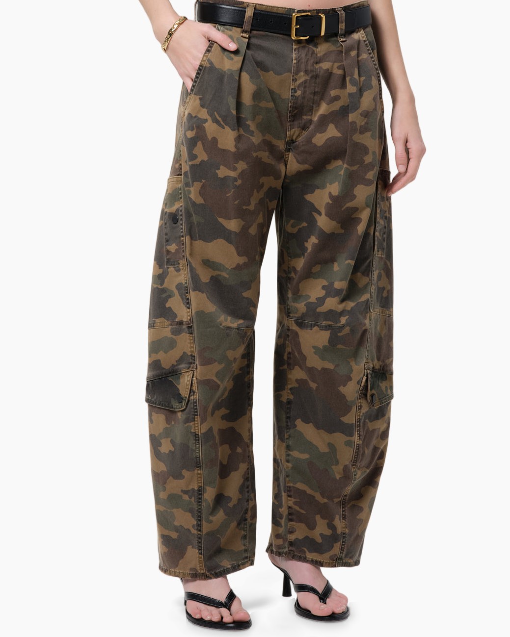 broek met cargo, camo, cargo zakken, wijd uitlopend, omslagt
