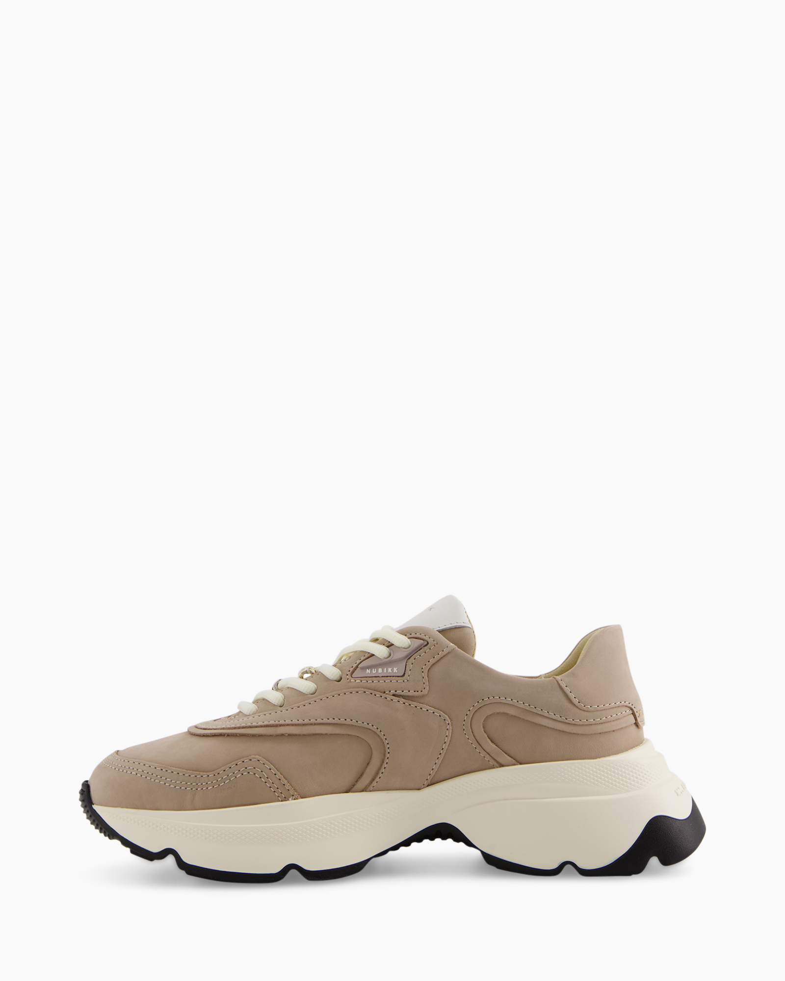 sneaker, beige, dikke zool, leer, veters