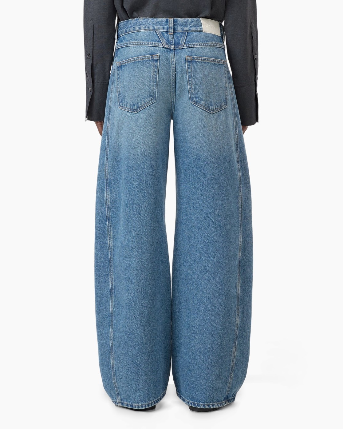wijdomme jeans, denim, lichtblauw, hoge taille, casual broek
