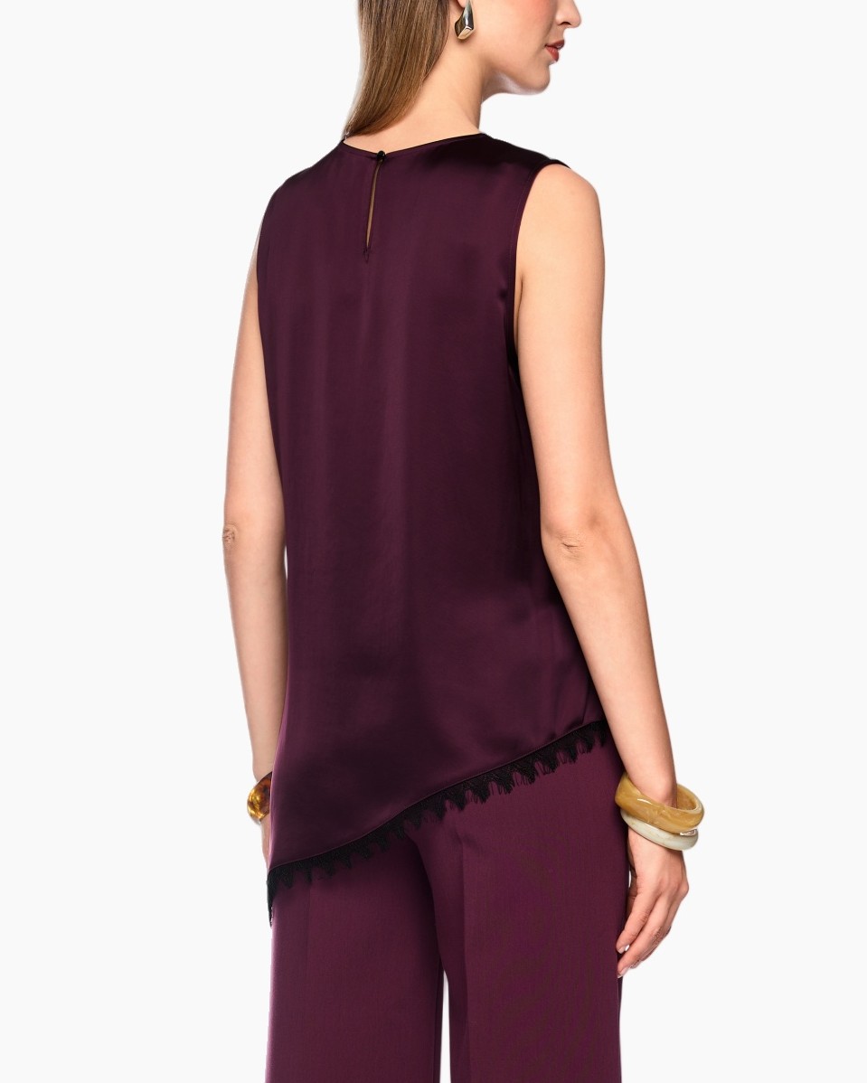 slijtende zoom, zonder mouwen top, satijn, bordeaux, tunikTop