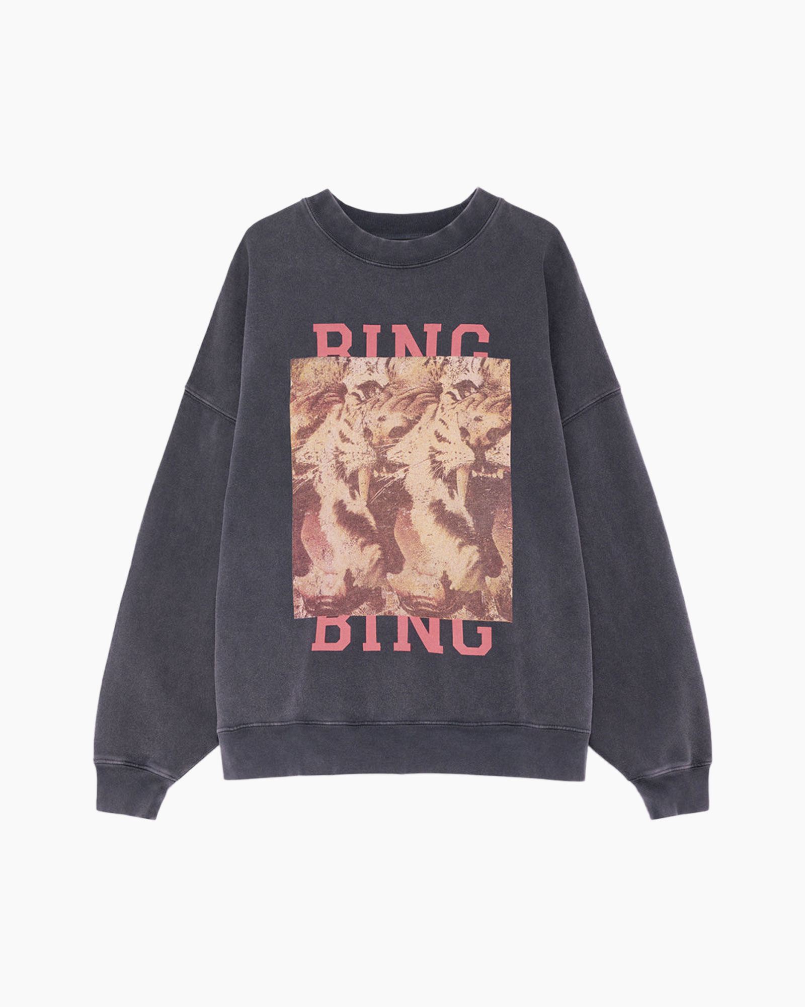 sweatshirt, grafische, leeuw print, lange mouwen, donkergrijs