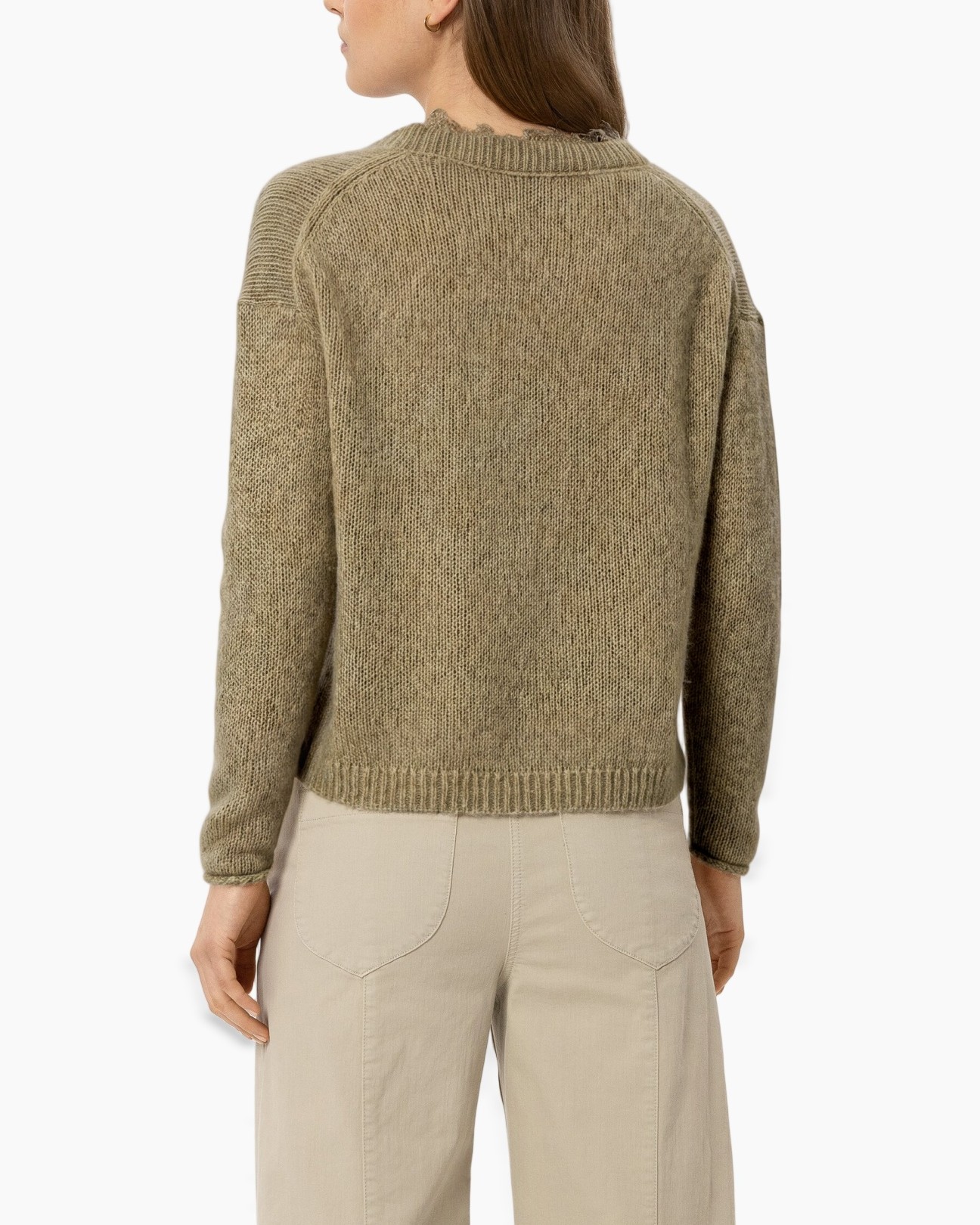 gebreide trui, V-hals, beige, lange mouwen, casual top
