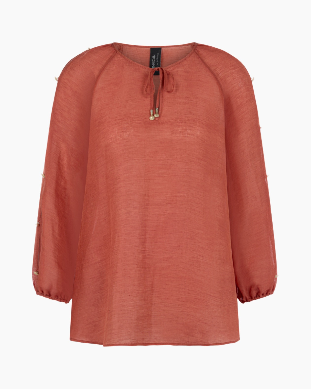 top, blouse, peasant, oranje, lange mouw