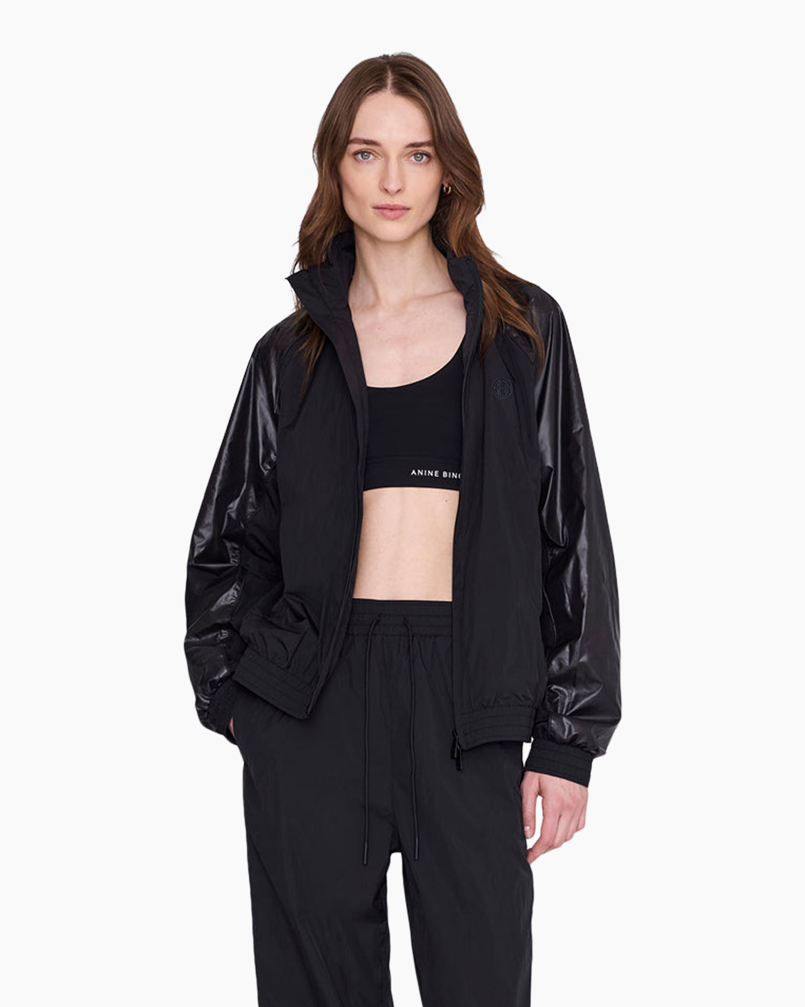 jas, windjack, zwart, puffer mouwen, athleisure