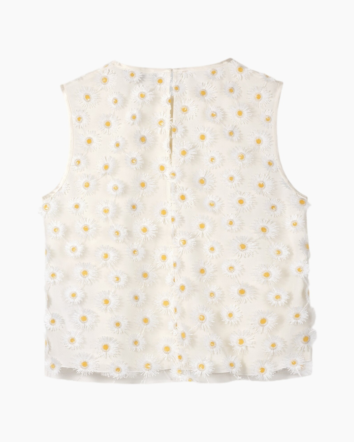 top, sleeveless, daisy pattern, white, embroidery
