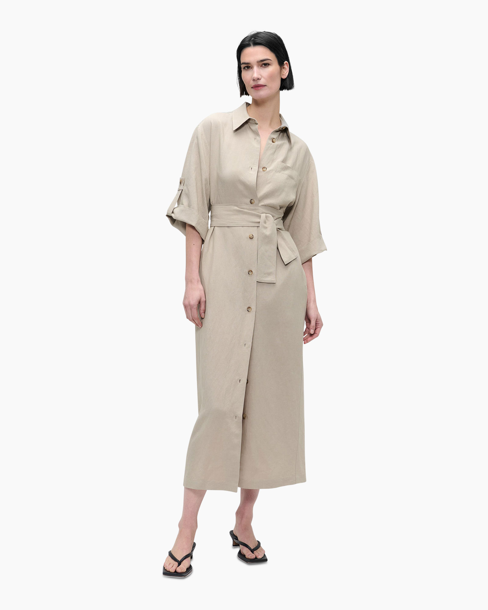 Mini Jurk Fine Linen Visc Khaki