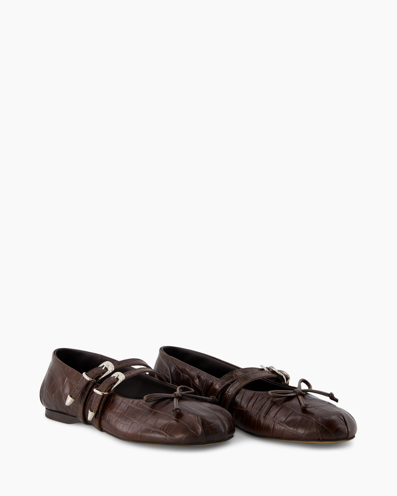 balletschoen, bruin, leer, dubbele gesp, textured