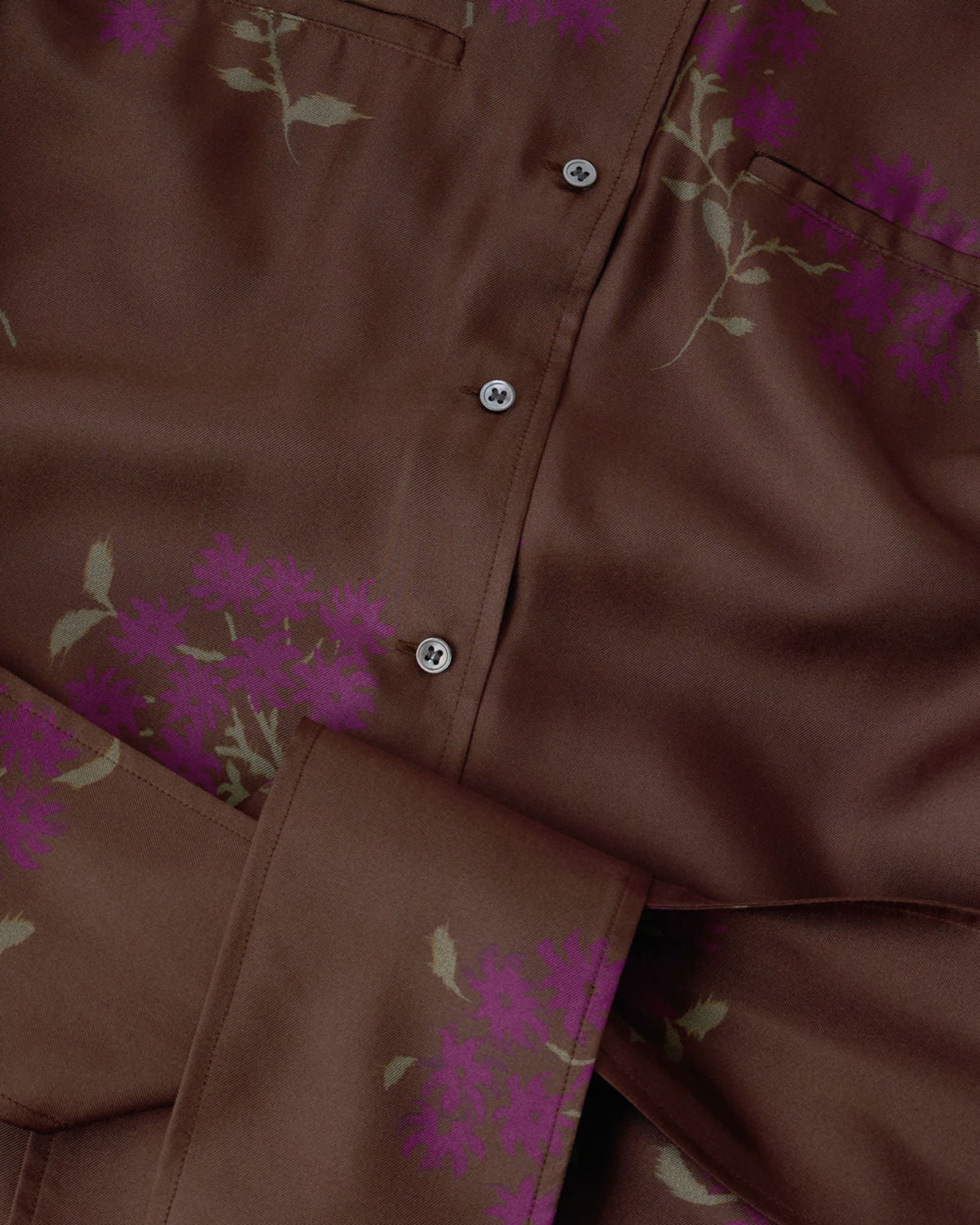 hemd, knopenheer, bloemenpatroon, bruin, langemouw