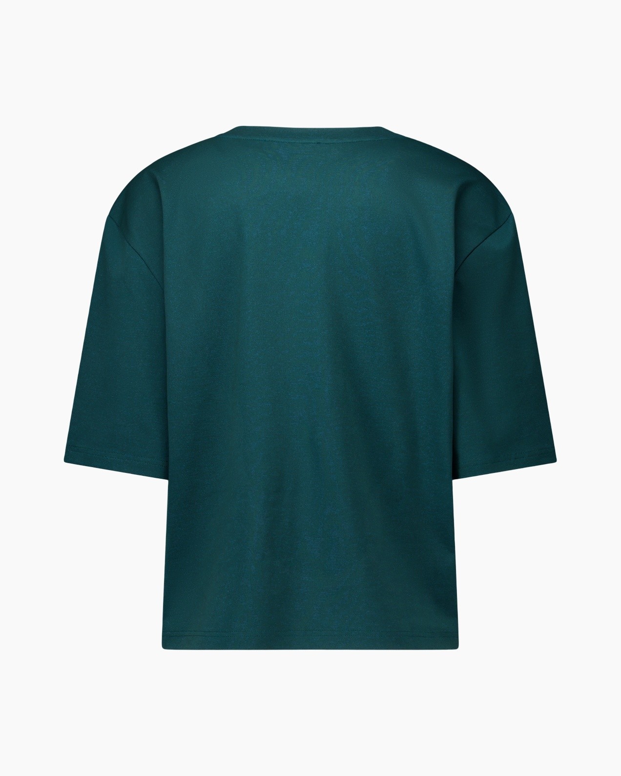 t-shirt, v-hals, groenblauw, korte mouw, effen