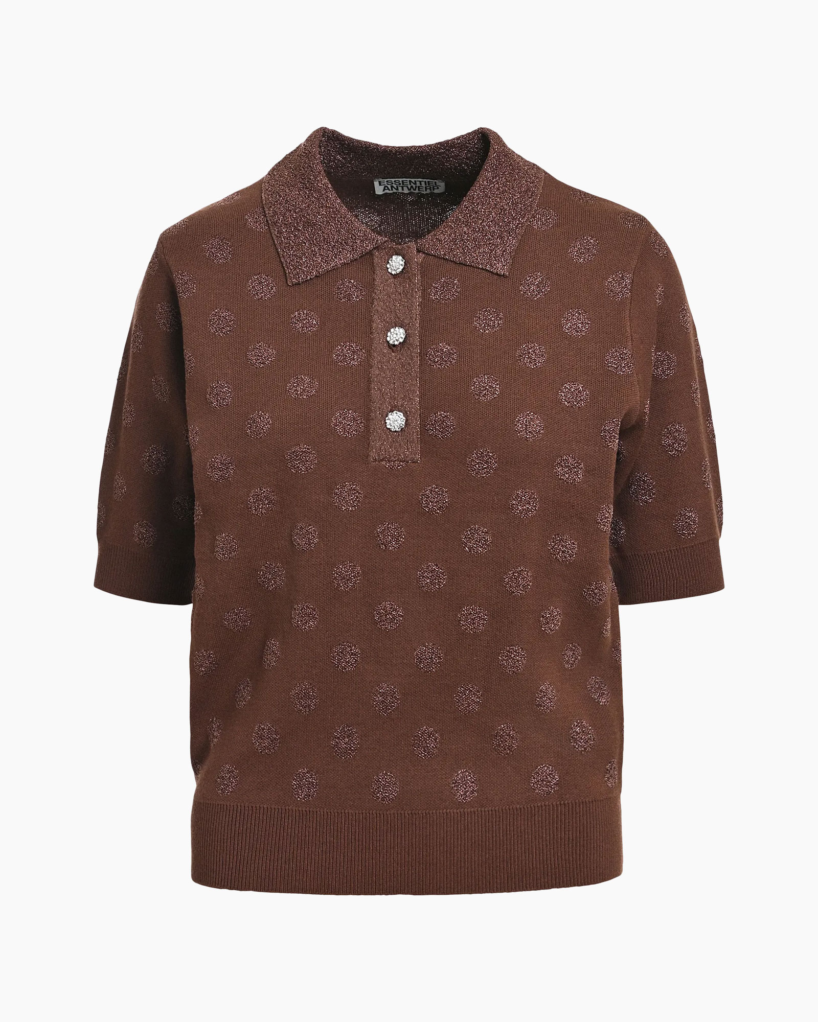 bruin, poloshirt, korte mouw, glitter, stippenpatroon