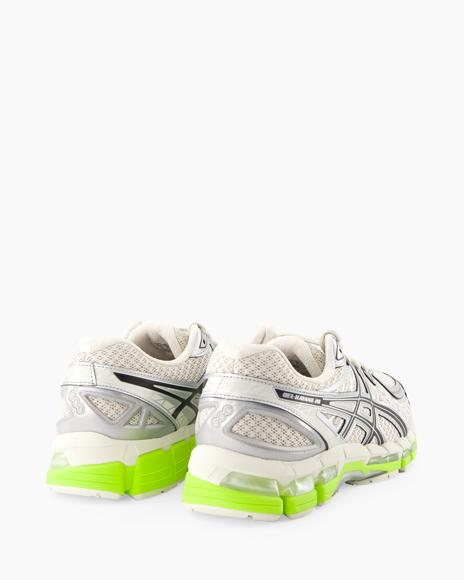 hardloopschoenen, athletische sneakers, meshbovenkant, neongroene zool, grijst accenten