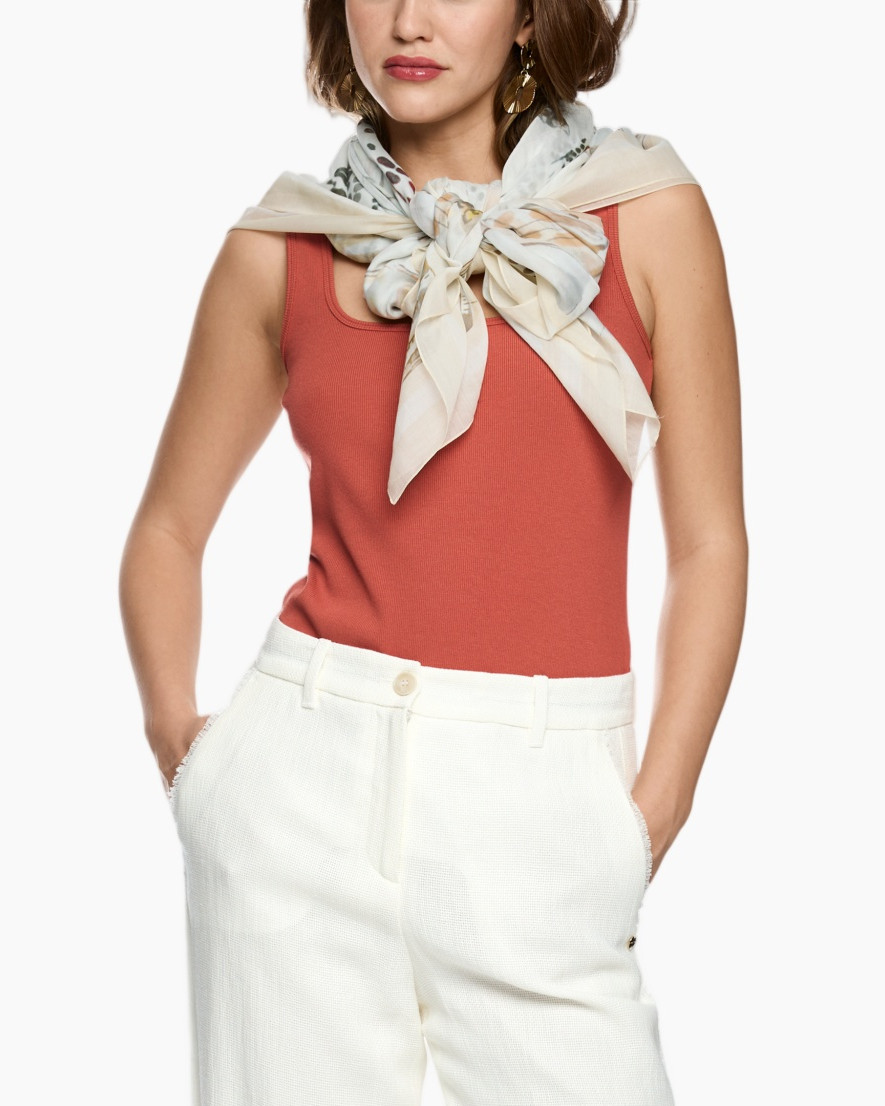 tanktop, mouwloos, roodbruin, koraal, sjaal