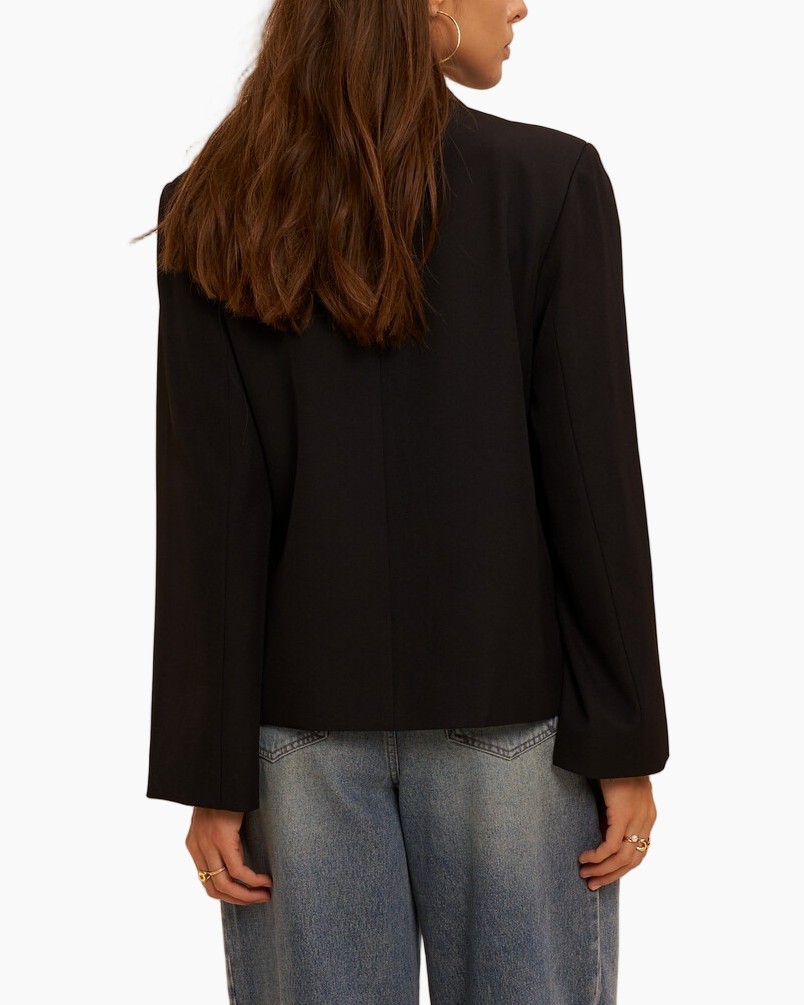 blazer, dubbelbreasted, zwart, vrouw, jas