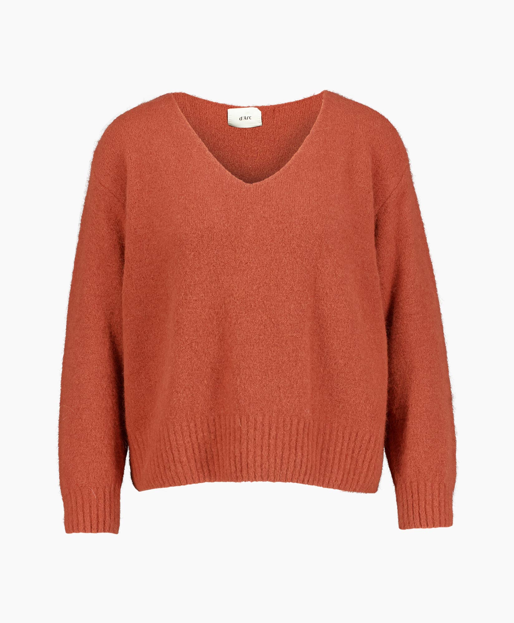 Trui, pullover, brei, oranje, v-hals