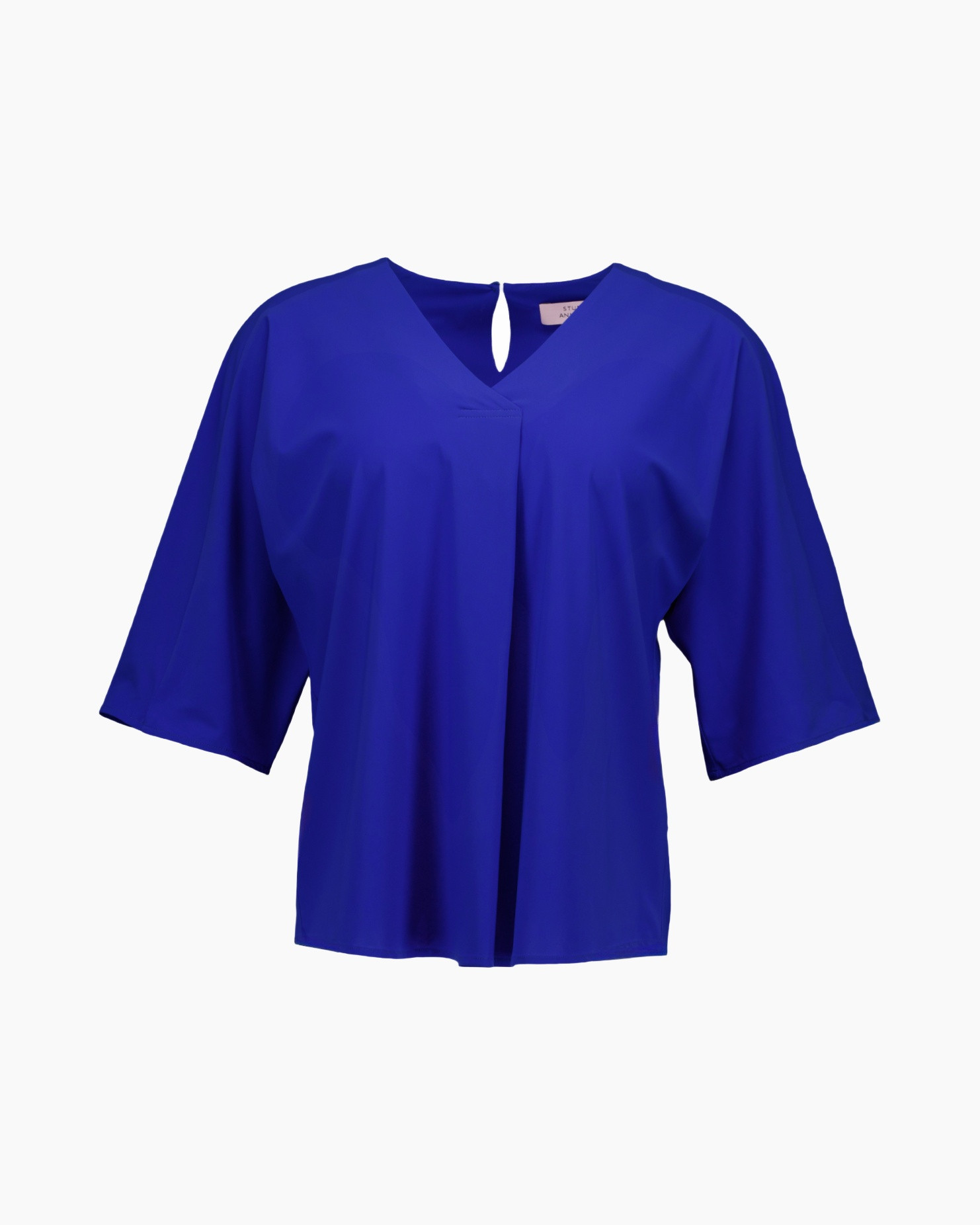 top, blouse, short sleeves, royal blue, open front