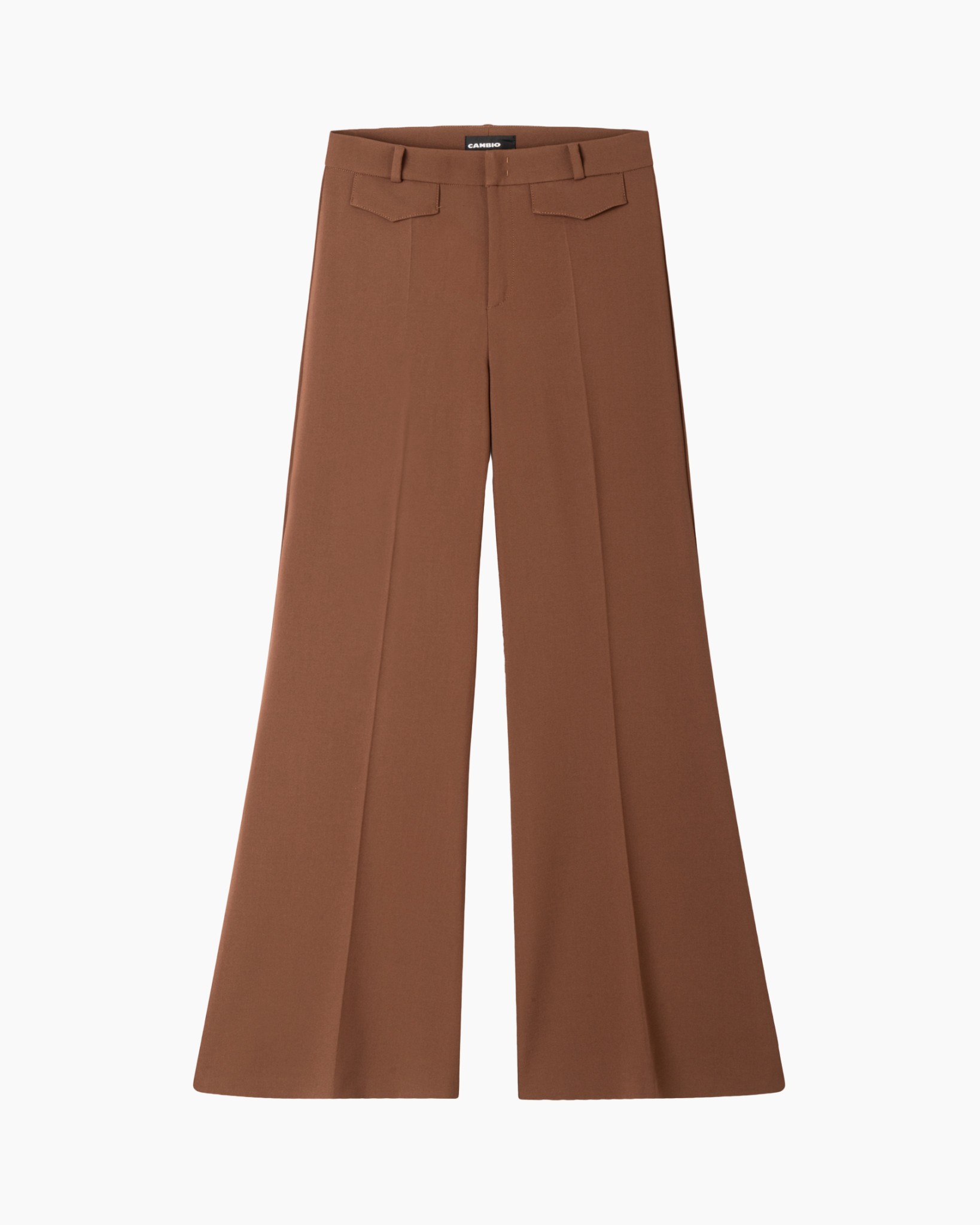 broek, broeken, wijd-uitlopend, bruin, riemlichaam