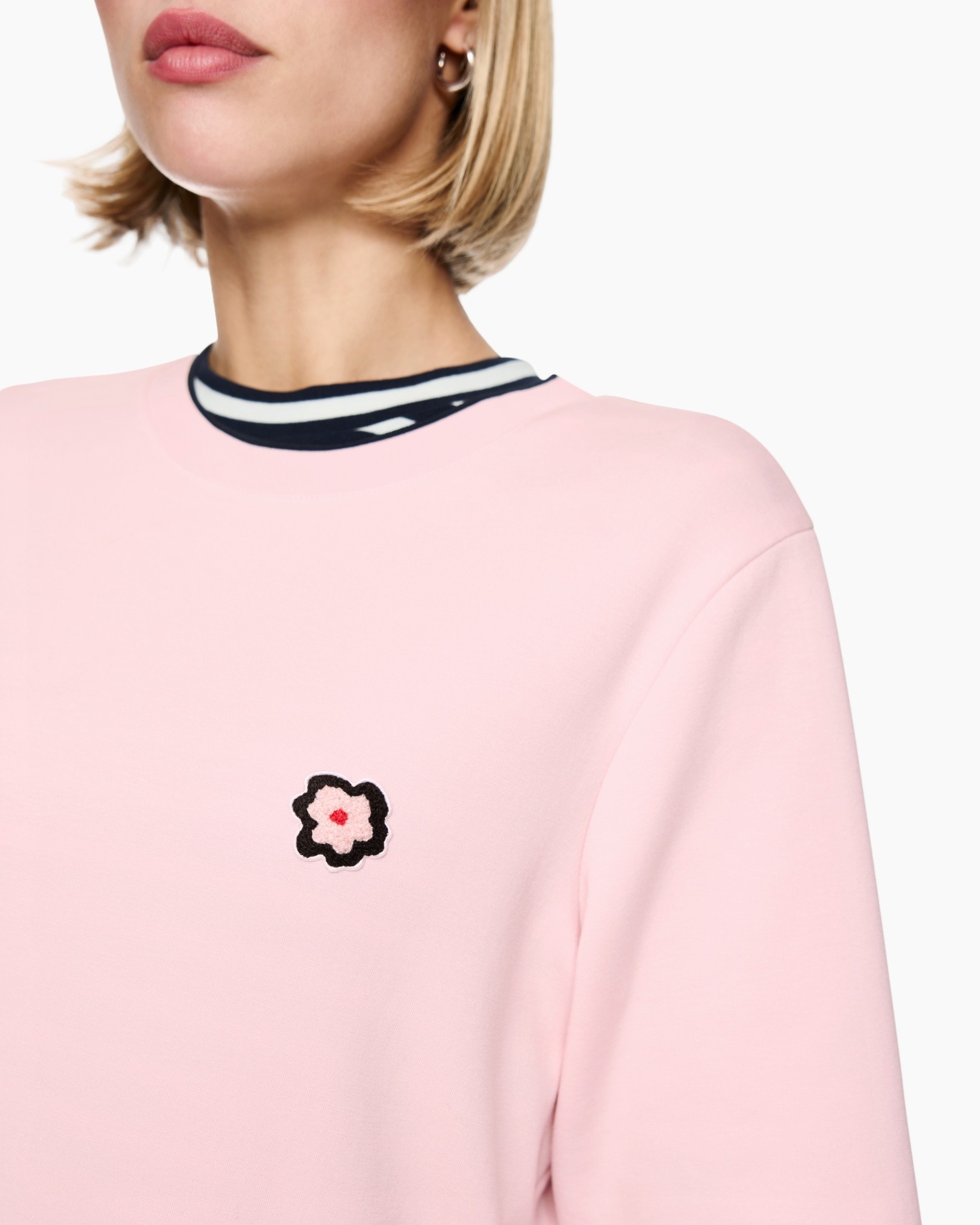 hoodie, roze, borduring, bloem, rond-neck