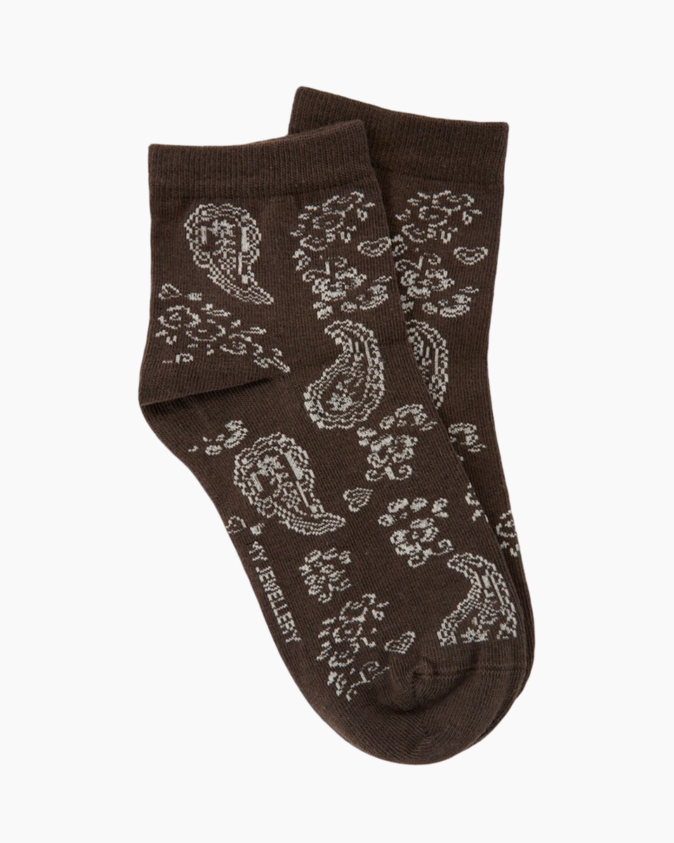kousen, bruin, paisley, enkellaarzen, gebreid