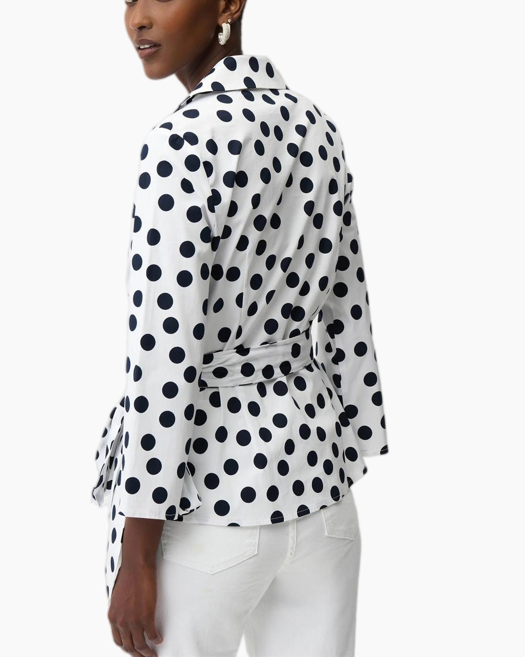 polkadot, wraptop, witte top, langemouw, blouse