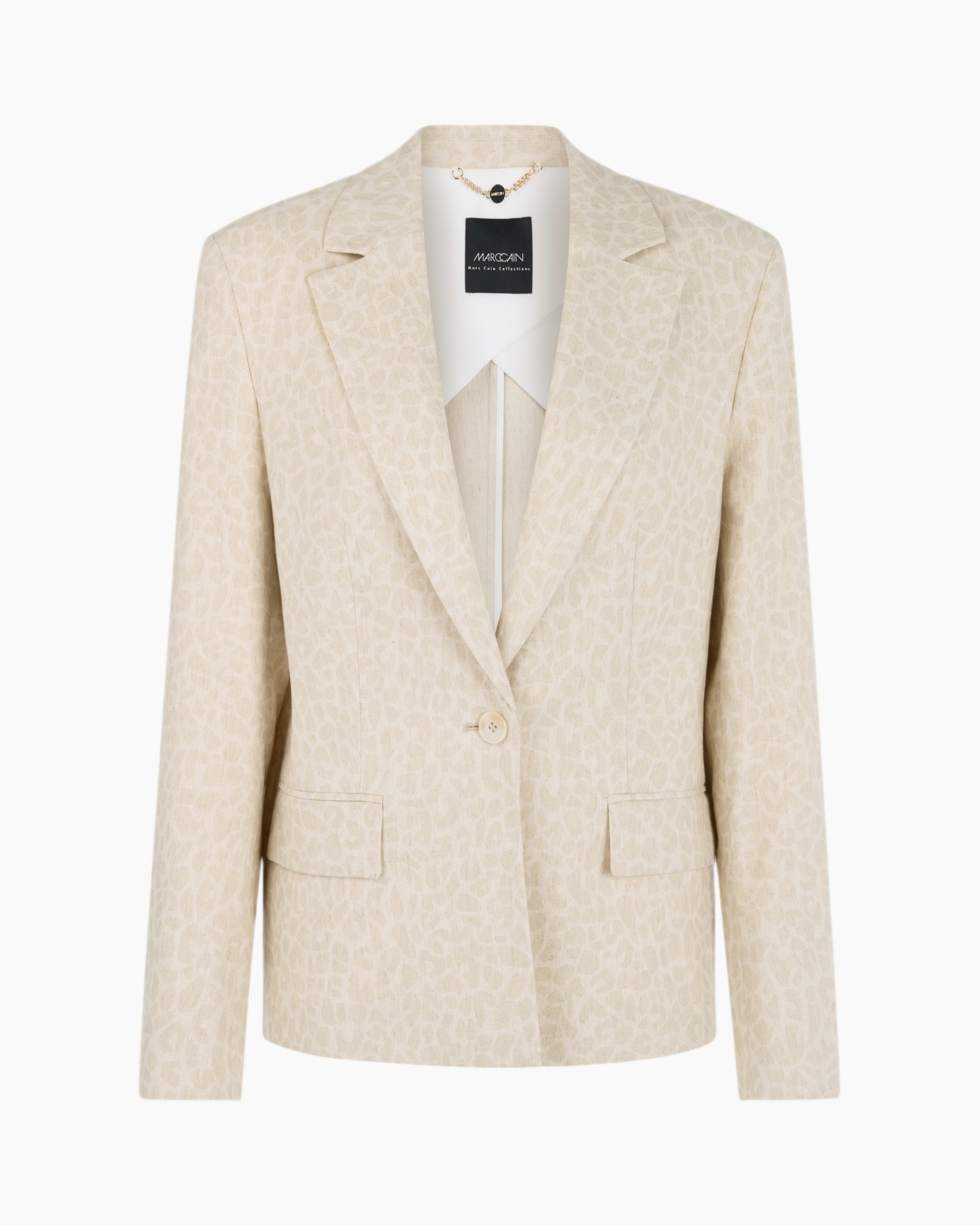blazer, leopard pattern, beige, single button, notched lapel