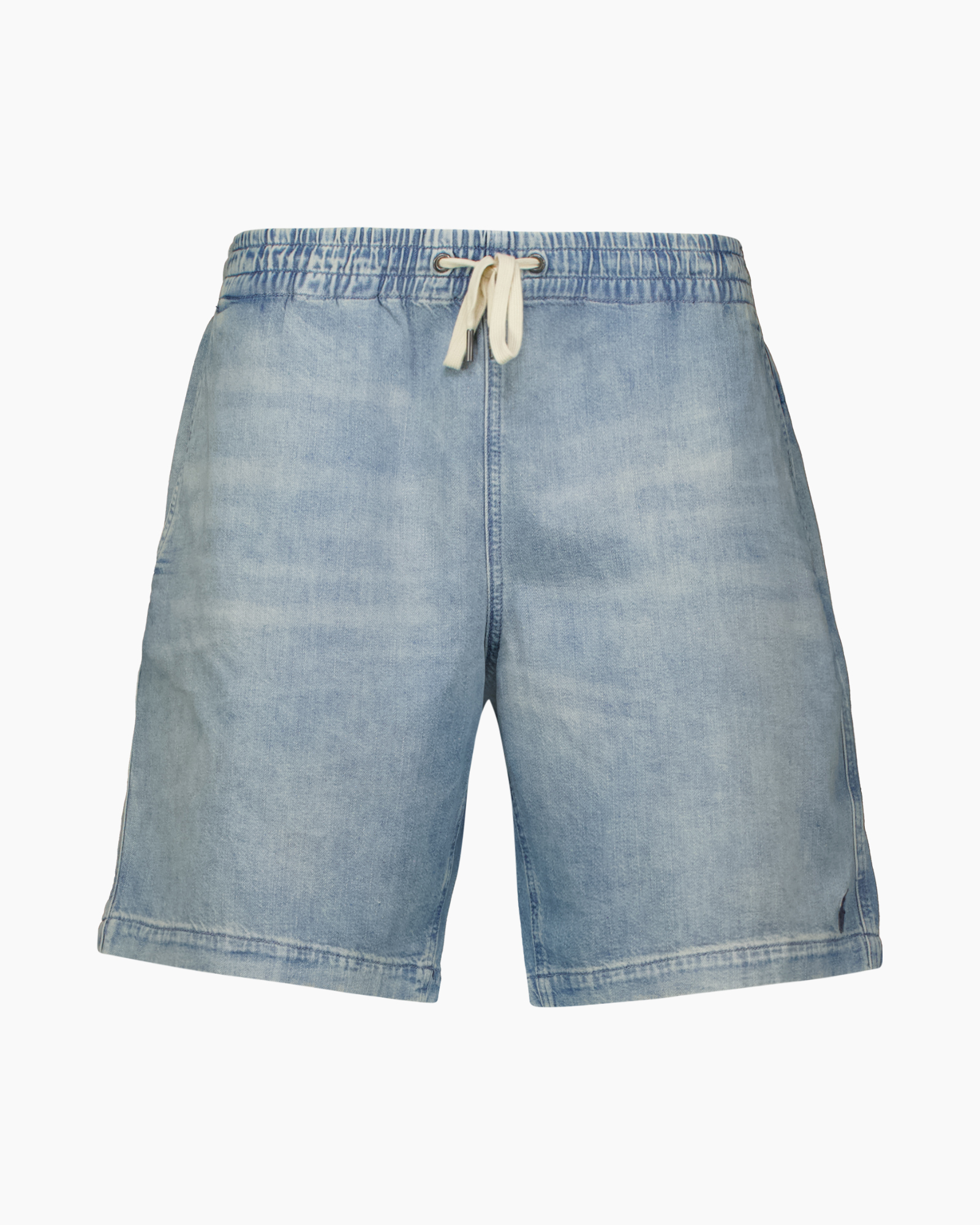 shorts denim, wash licht, touwce, elastische taille, zakken