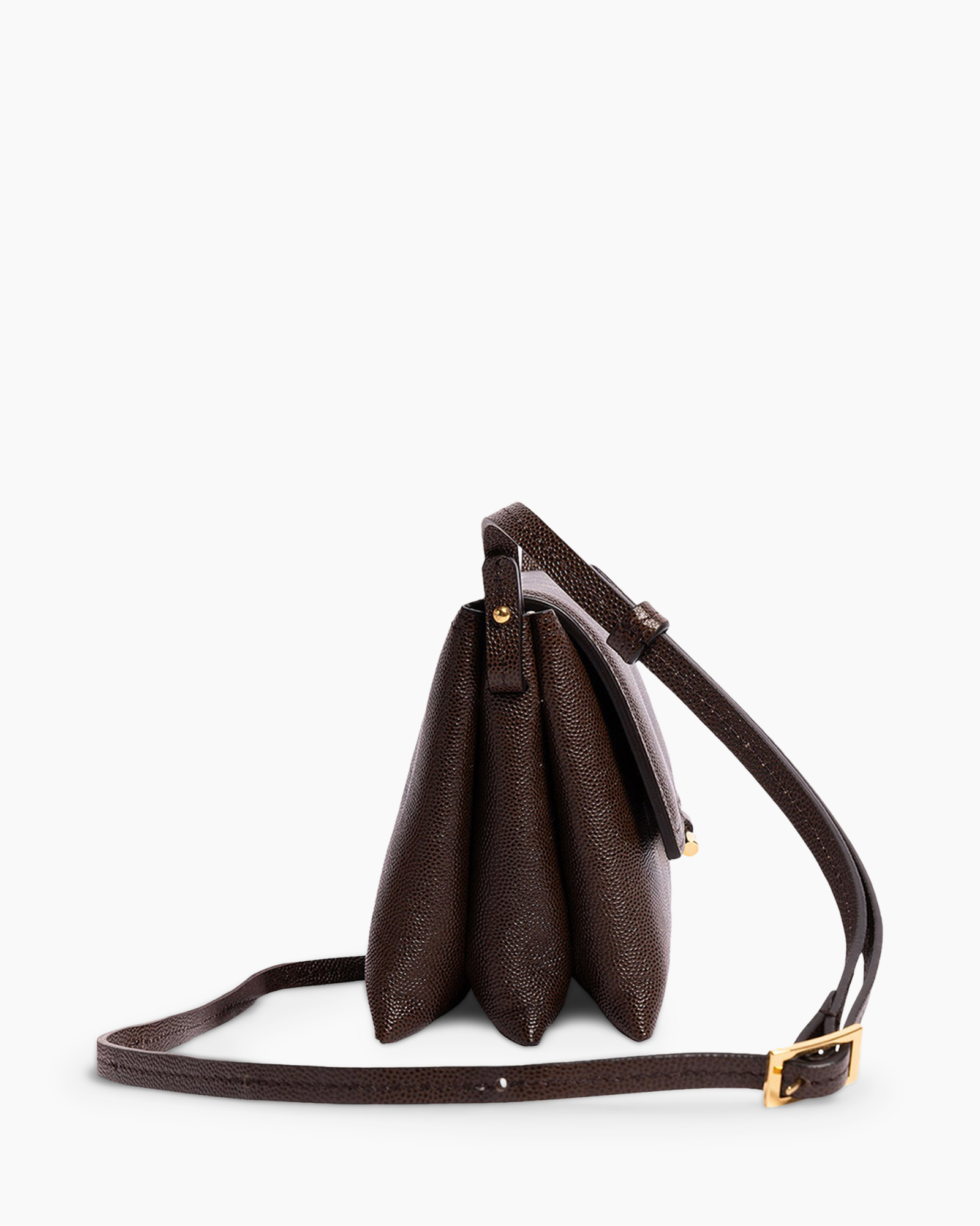 portemonnee, bruin, geribbeld leer, clutch, gouden accent