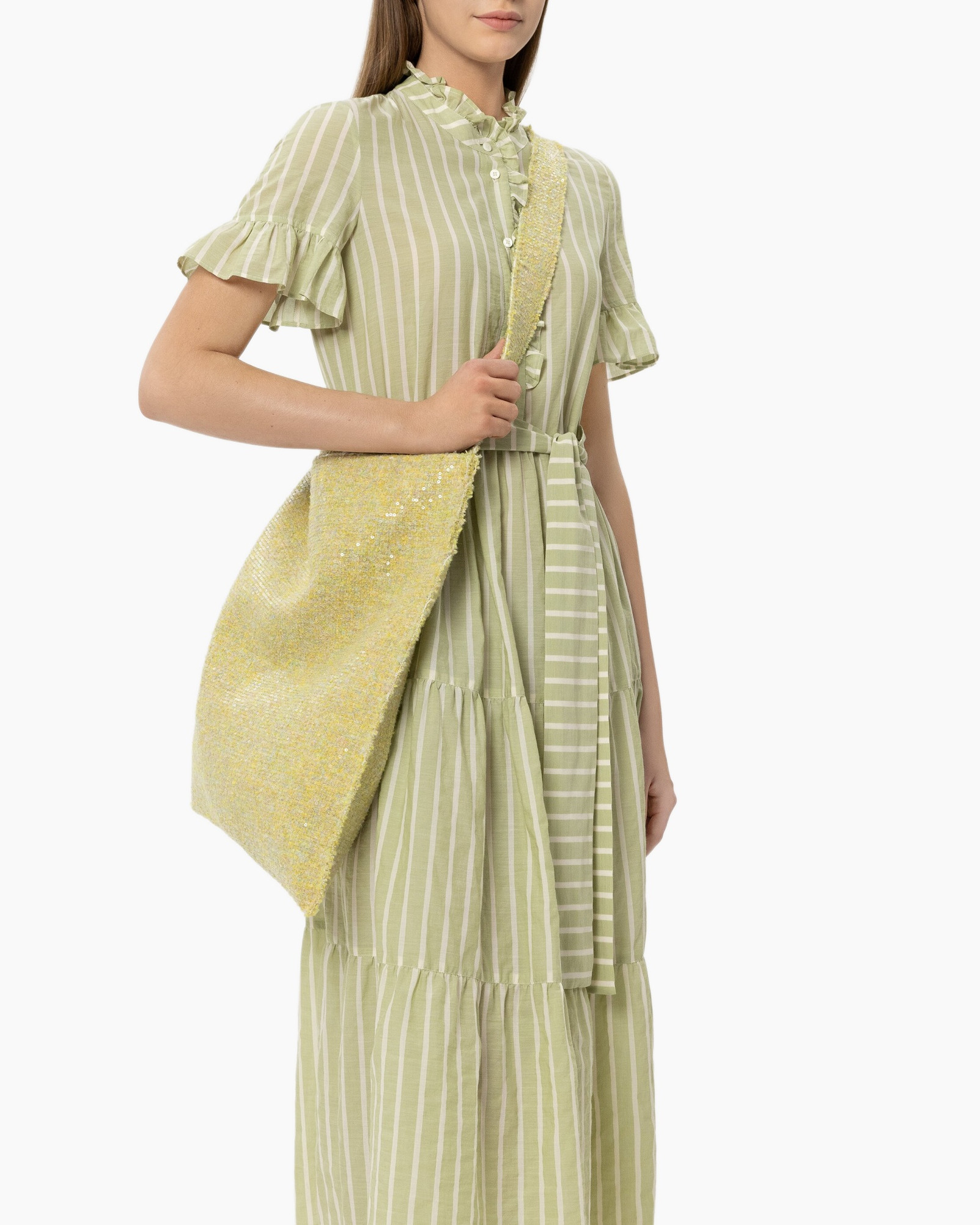 jurk, maxi, gestreept, linnen, groen