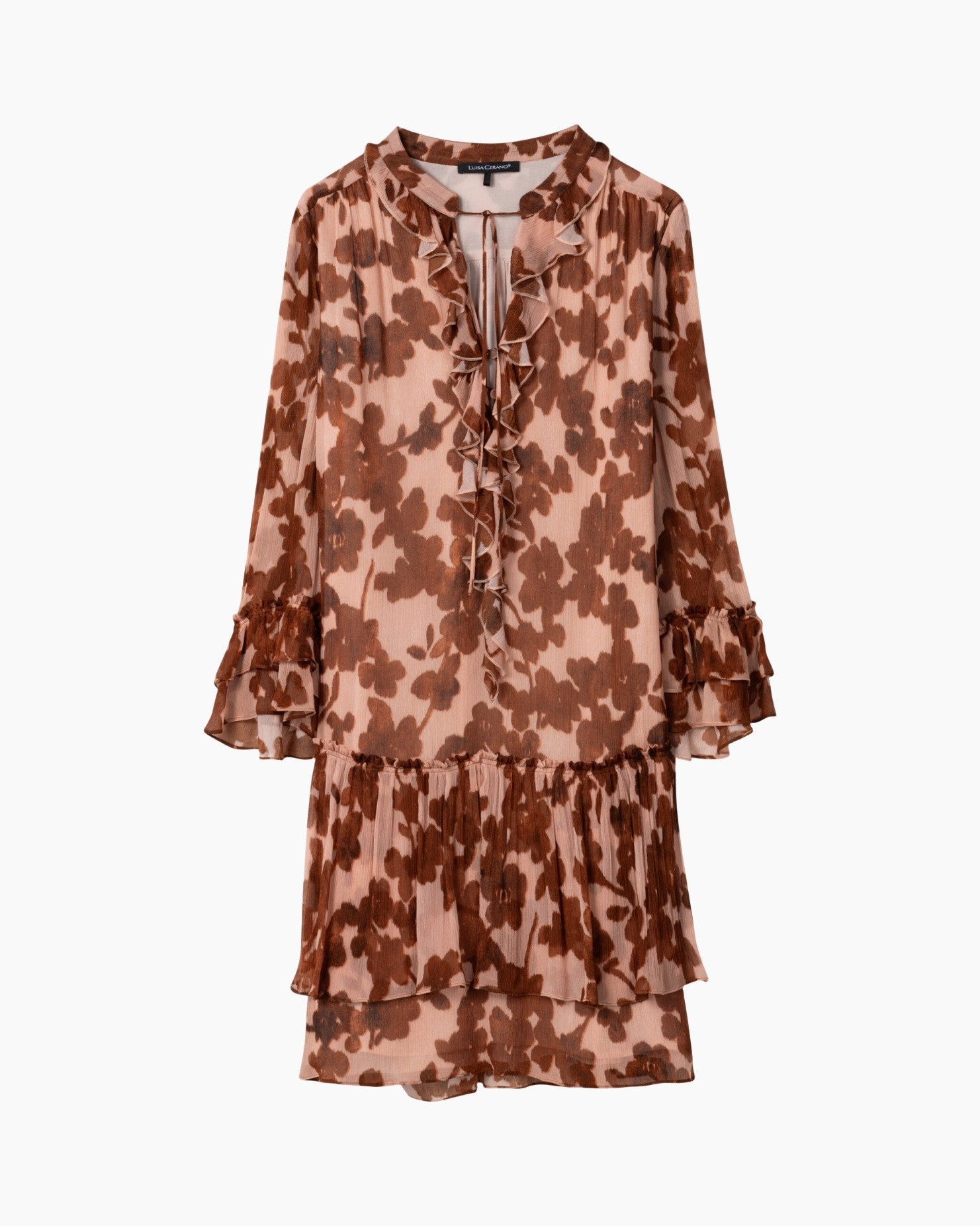 jurk, blouse, bloemenprint, frill, tieraanslag