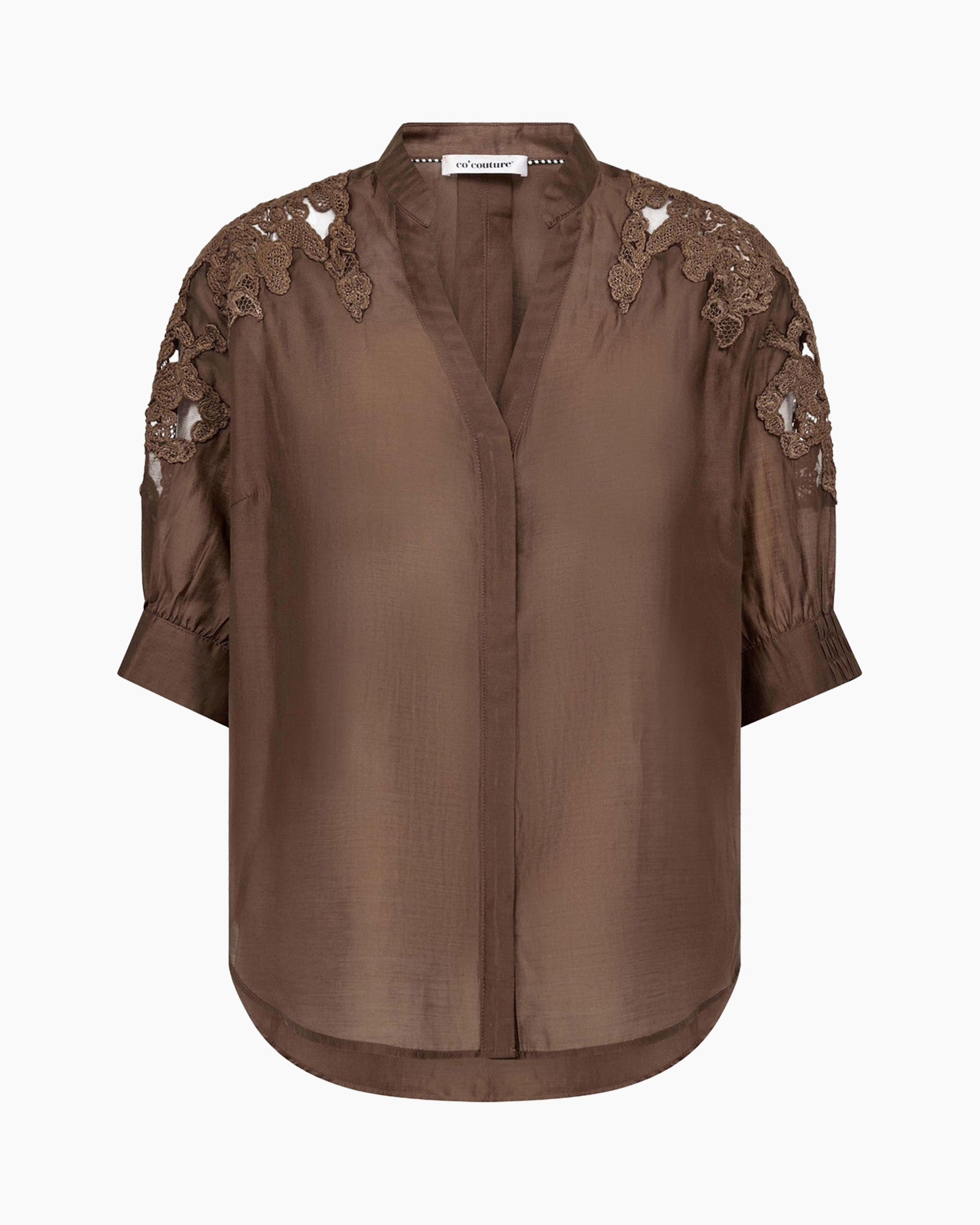 bruin, blouse, kant','kanten, losse pasvorm