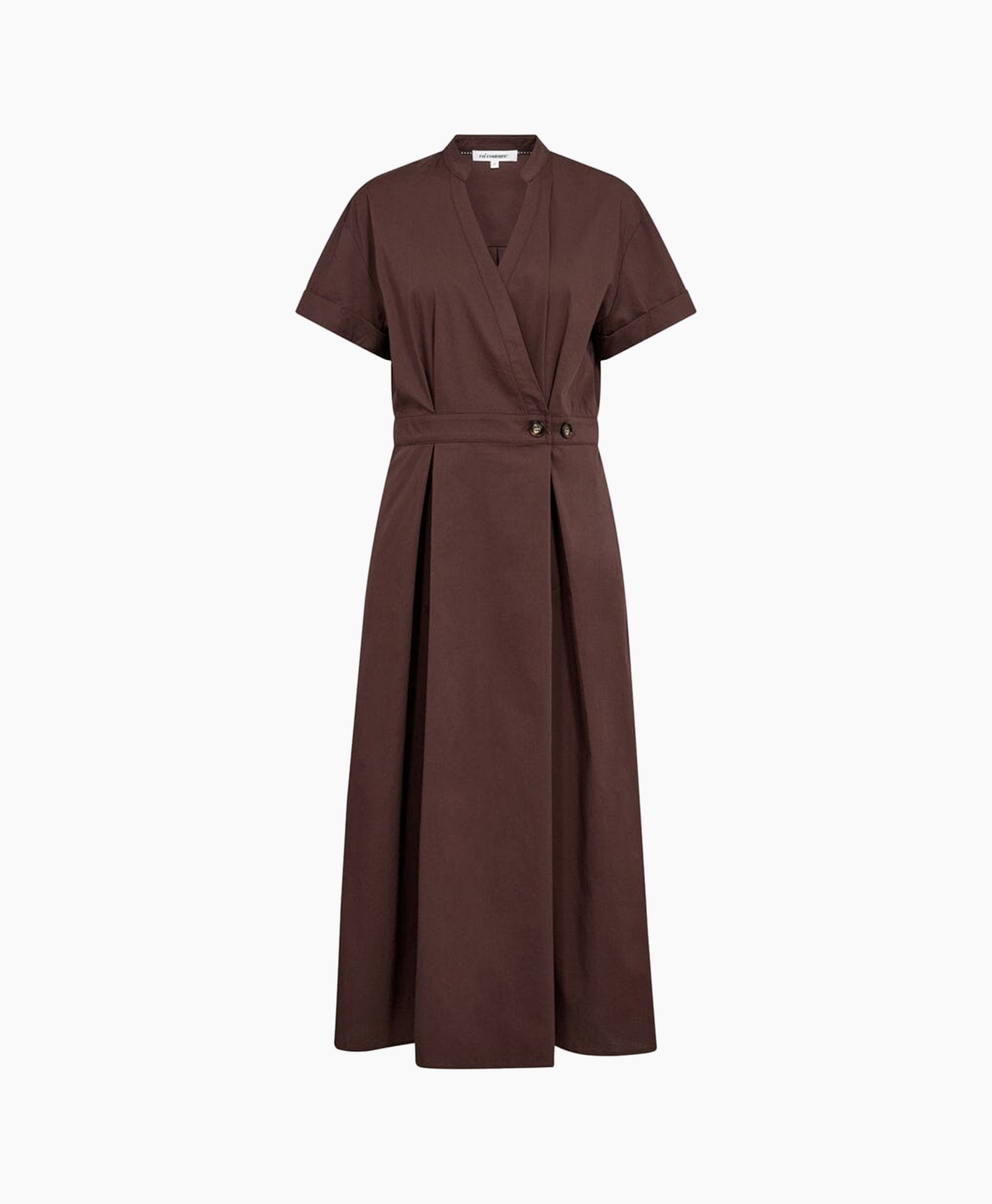 jurk, wrap, korte mouwen, bruin, plooien