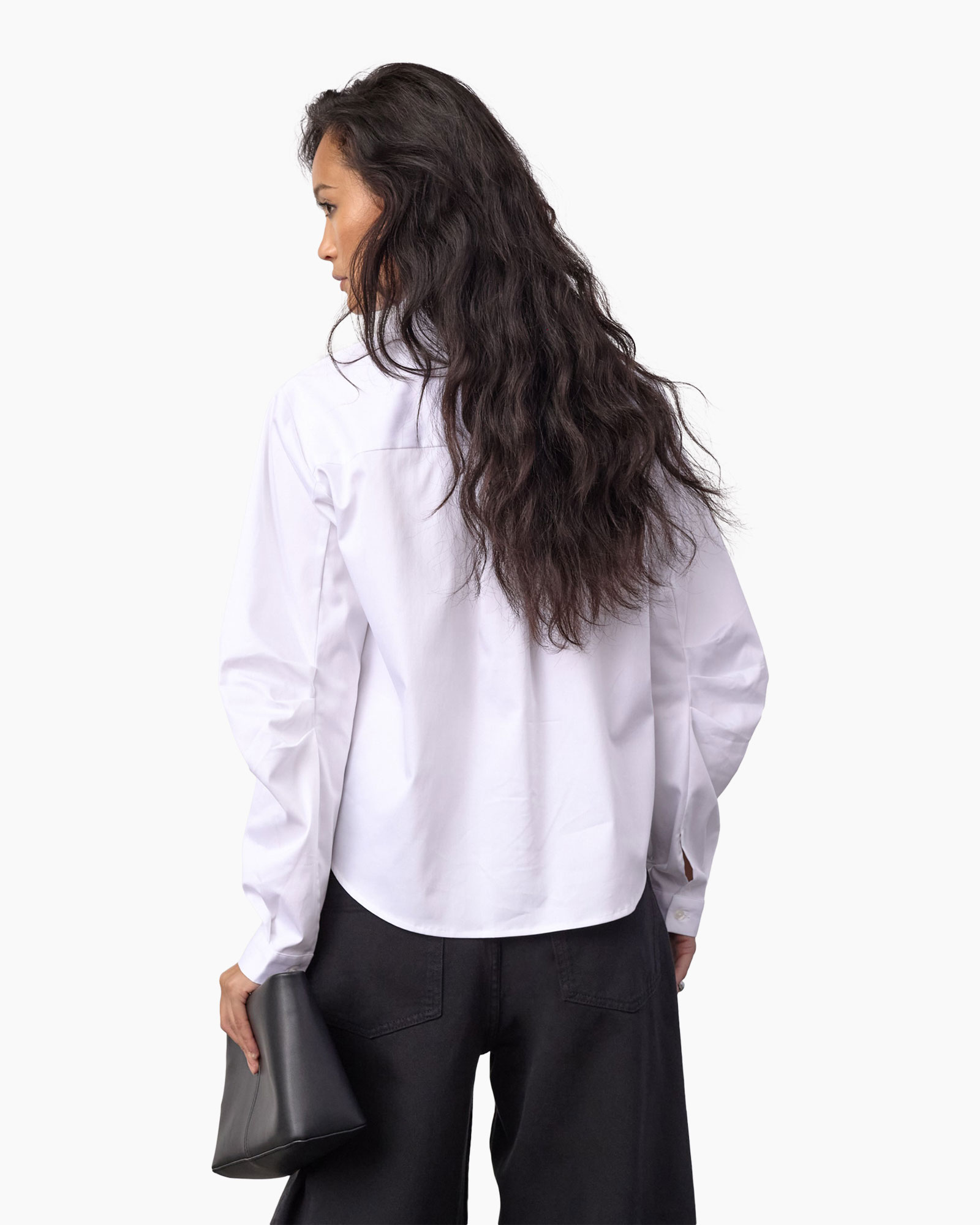 witte blouse, knopen-down, lange mouwen, kraaglijn, vrouwelijke top