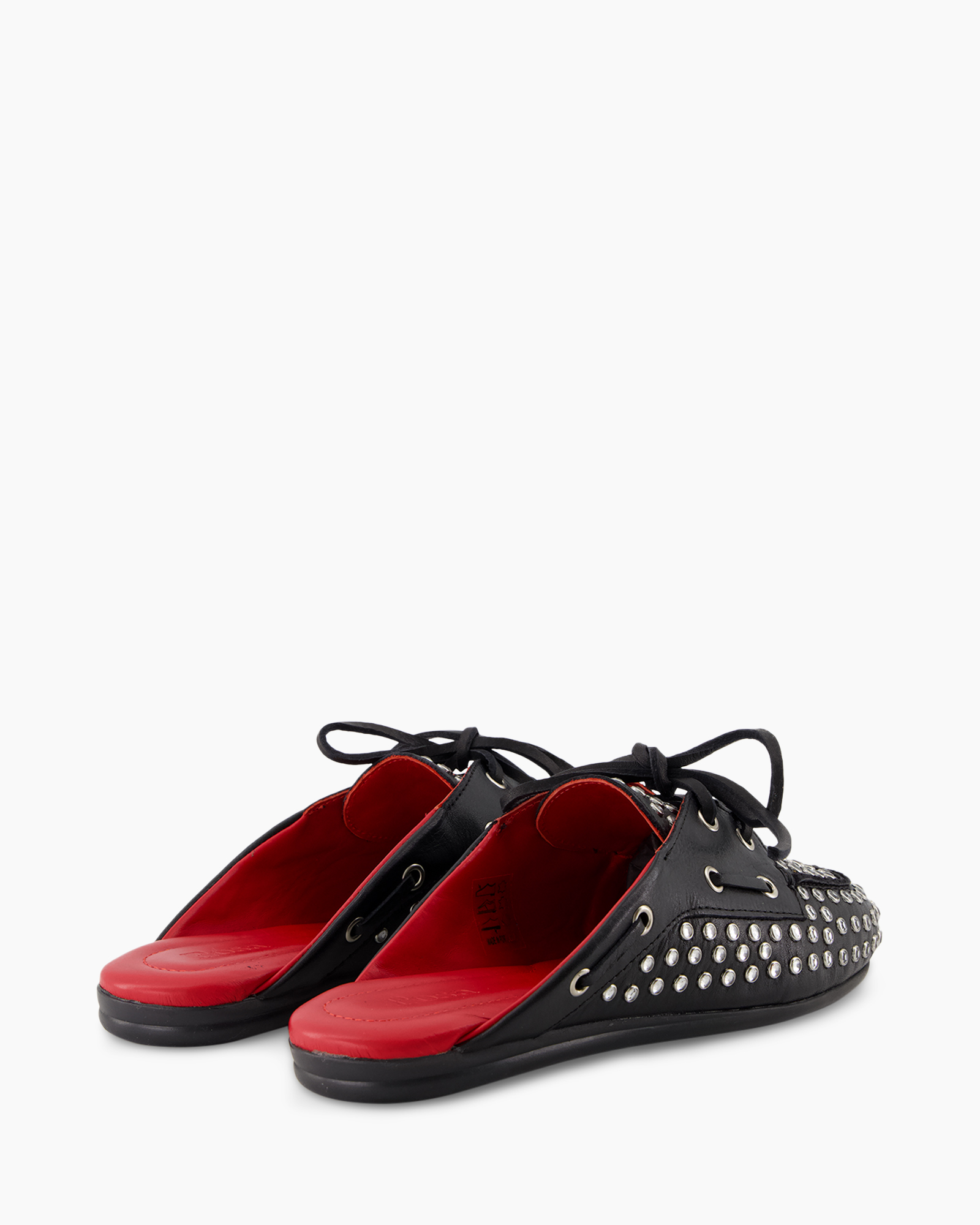 moccasins, leer, gespikkeld, slip-on, rode-inleg