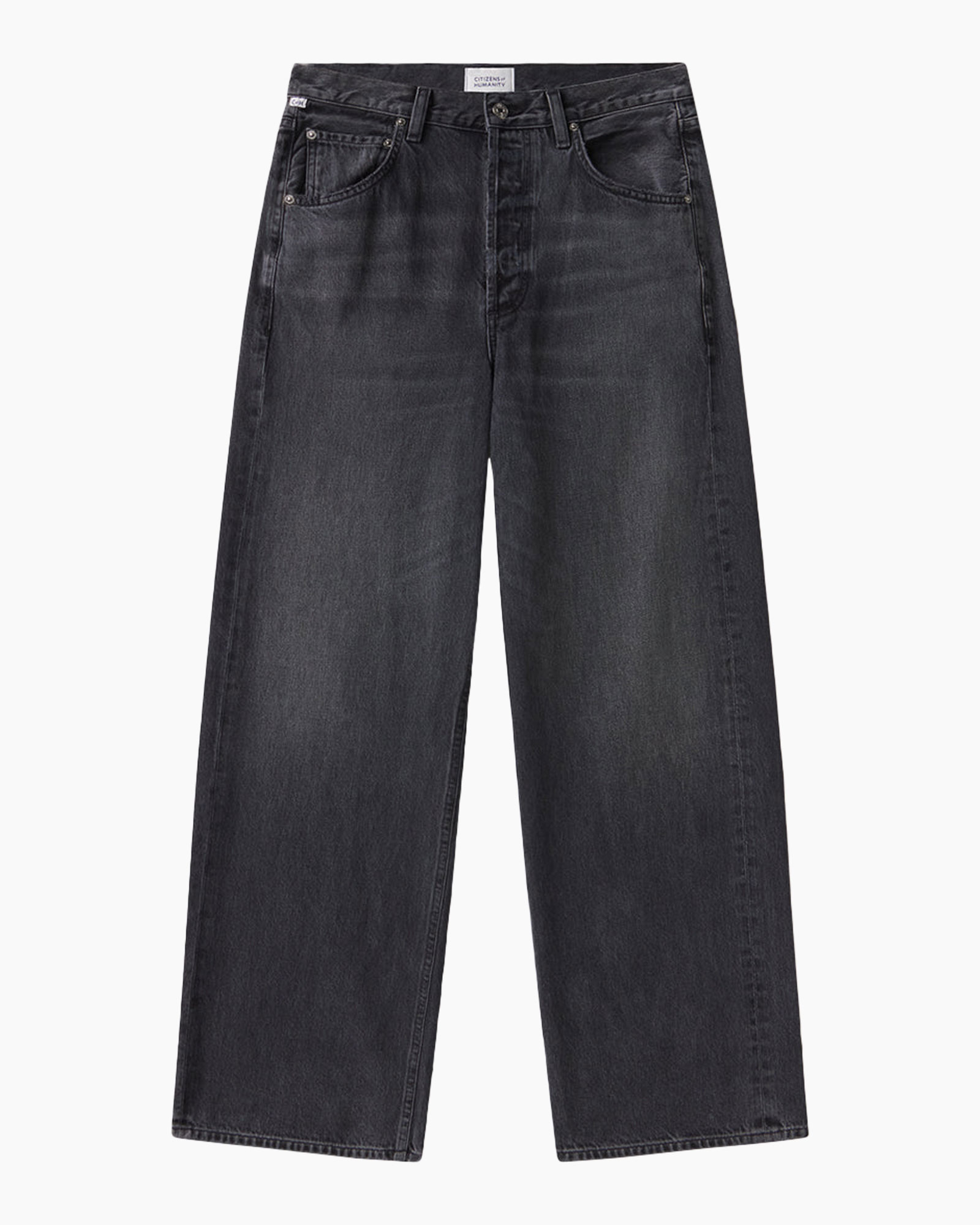 broek, denim, wijd uit, donkerwas, broek